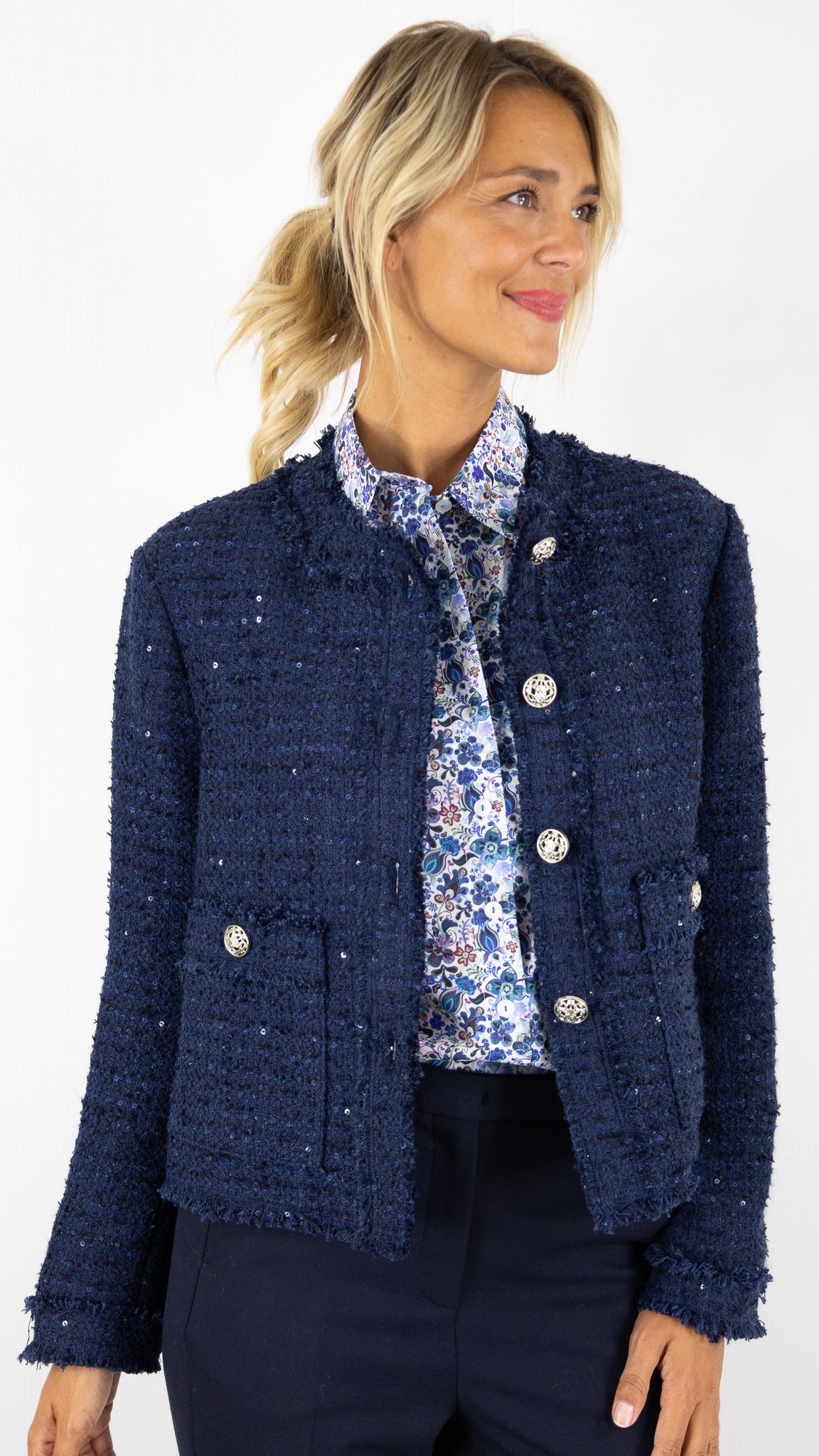 VESTE COURTE RAS DE COU BOUCLETTE ROFA 133315 1250#COLOR_790/MARINE