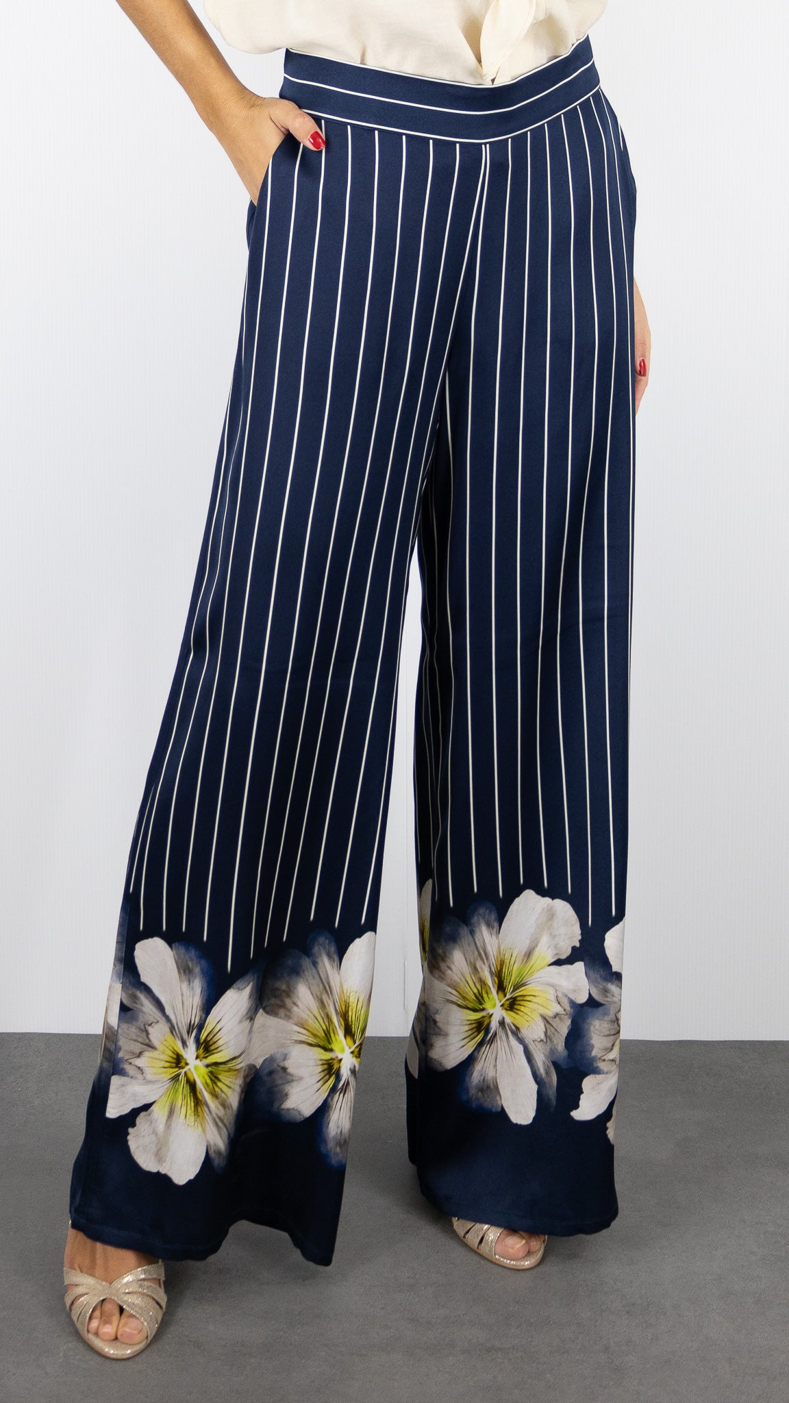 PANTALON LARGE RAYE ET FLEURS CAROLINE BISS 1514 