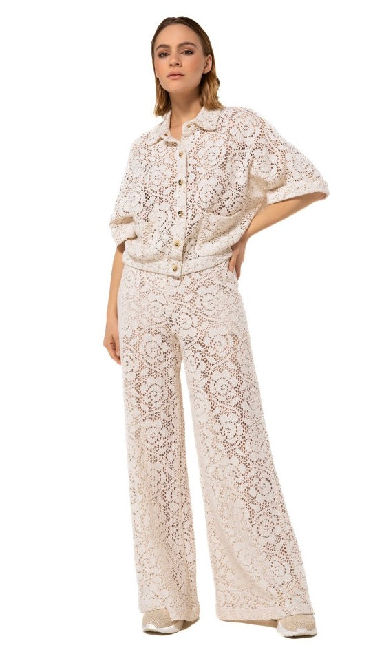 PANTALON LARGE EN CROCHET ECRU CAROLINE BISS 1548