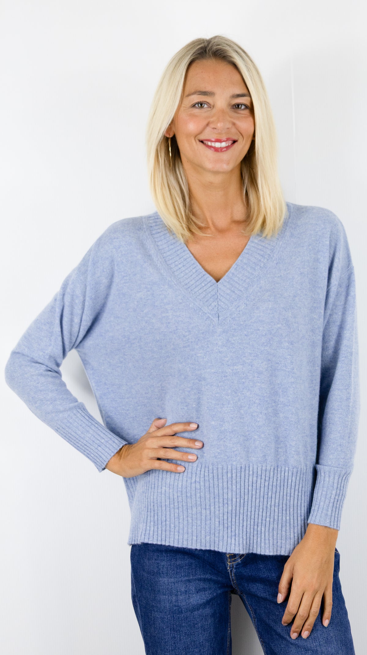 PULL COL V AMPLE POUR FEMME ESTHEME CKH715C#COLOR_1855/GLACIER CIEL