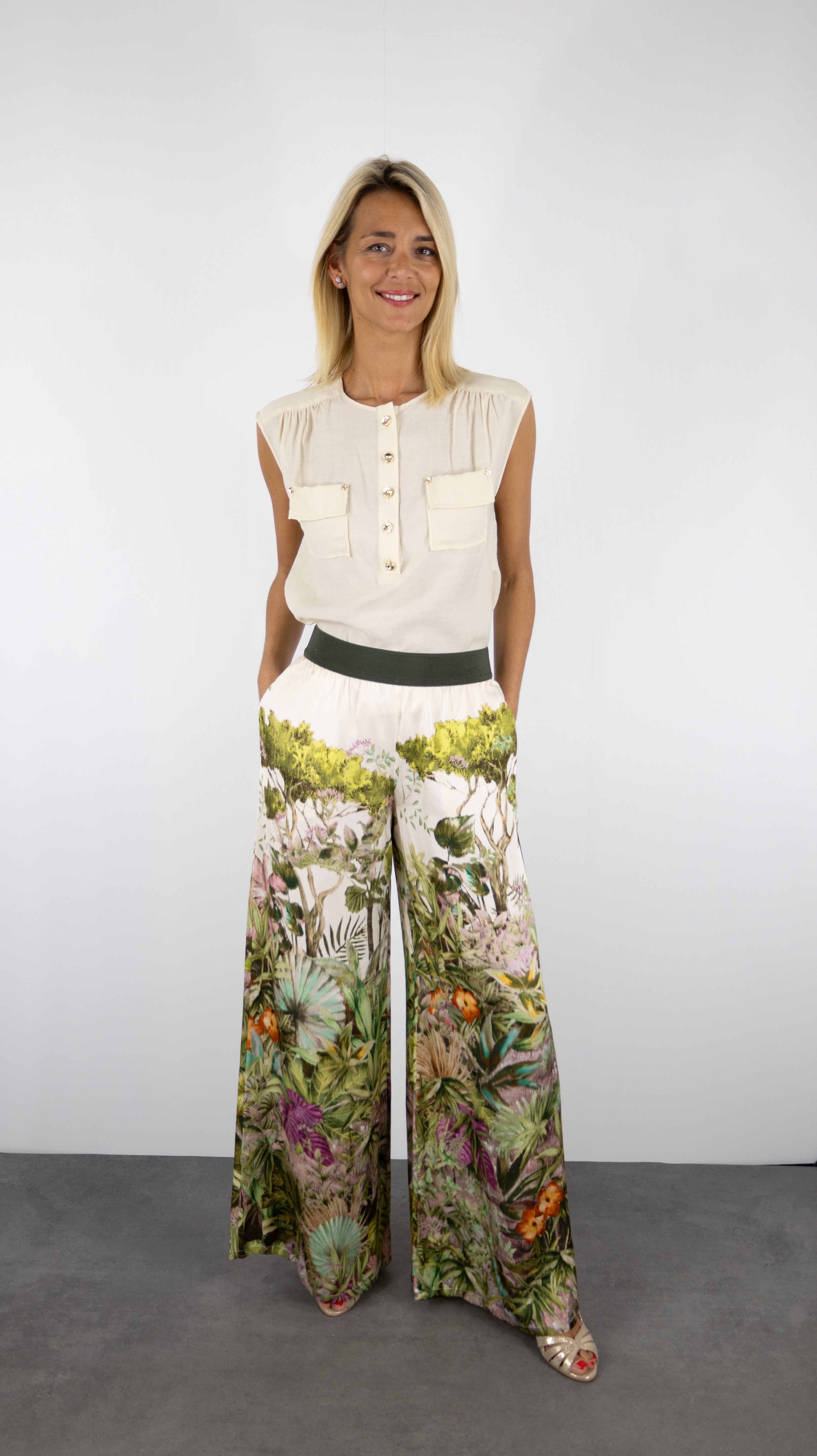 PANTALON IMPRIME FLORAL VERT CAROLINE BISS 1562