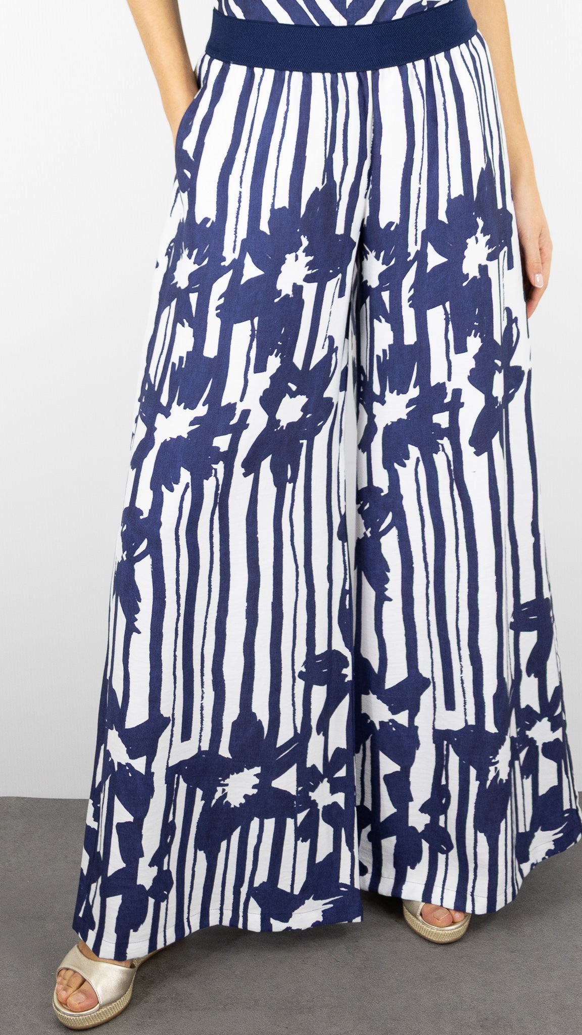 PANTALON LARGE FLUIDE MARINE BLANC CAROLINE BISS 1574