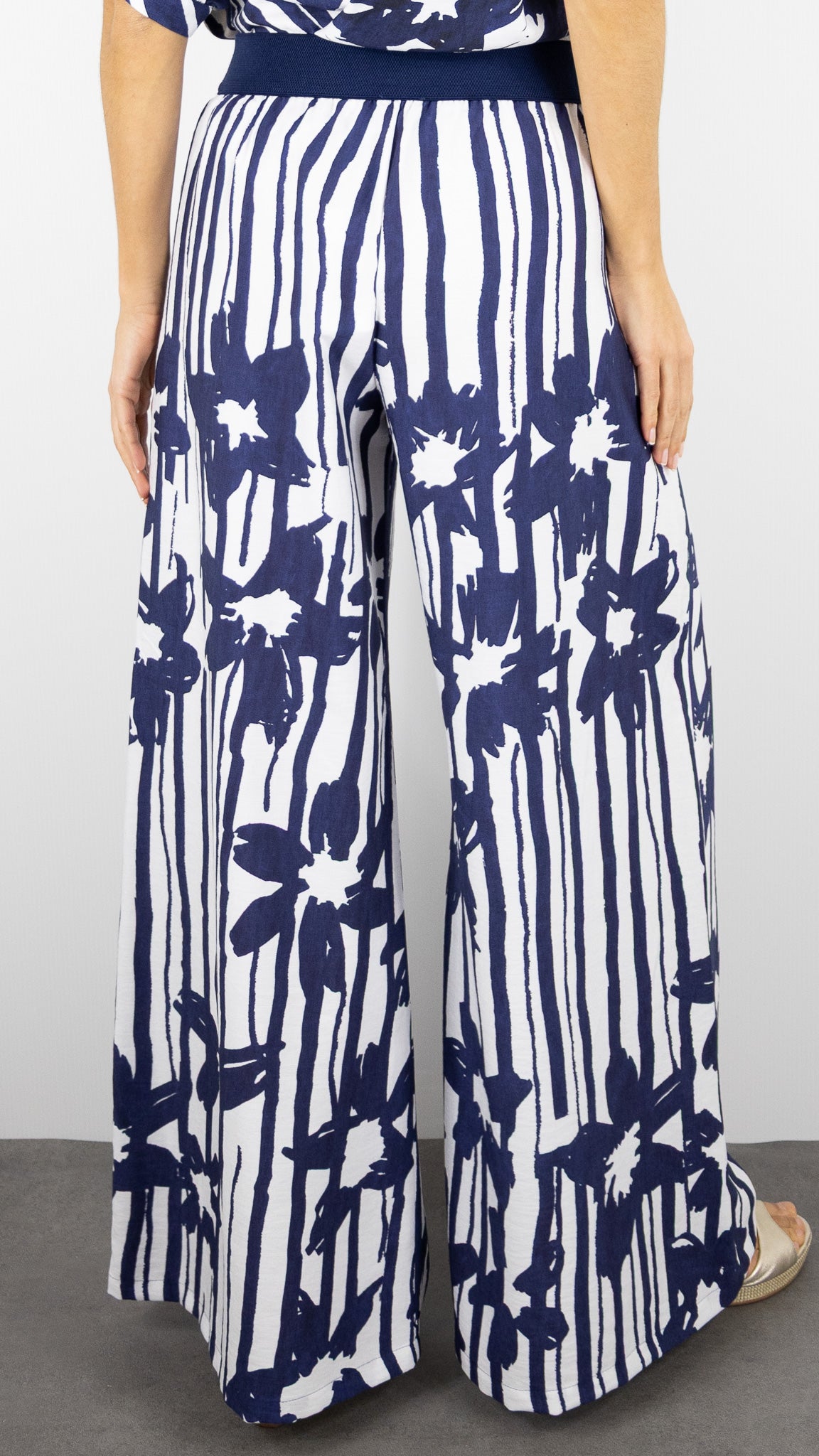 PANTALON LARGE FLUIDE MARINE BLANC CAROLINE BISS 1574