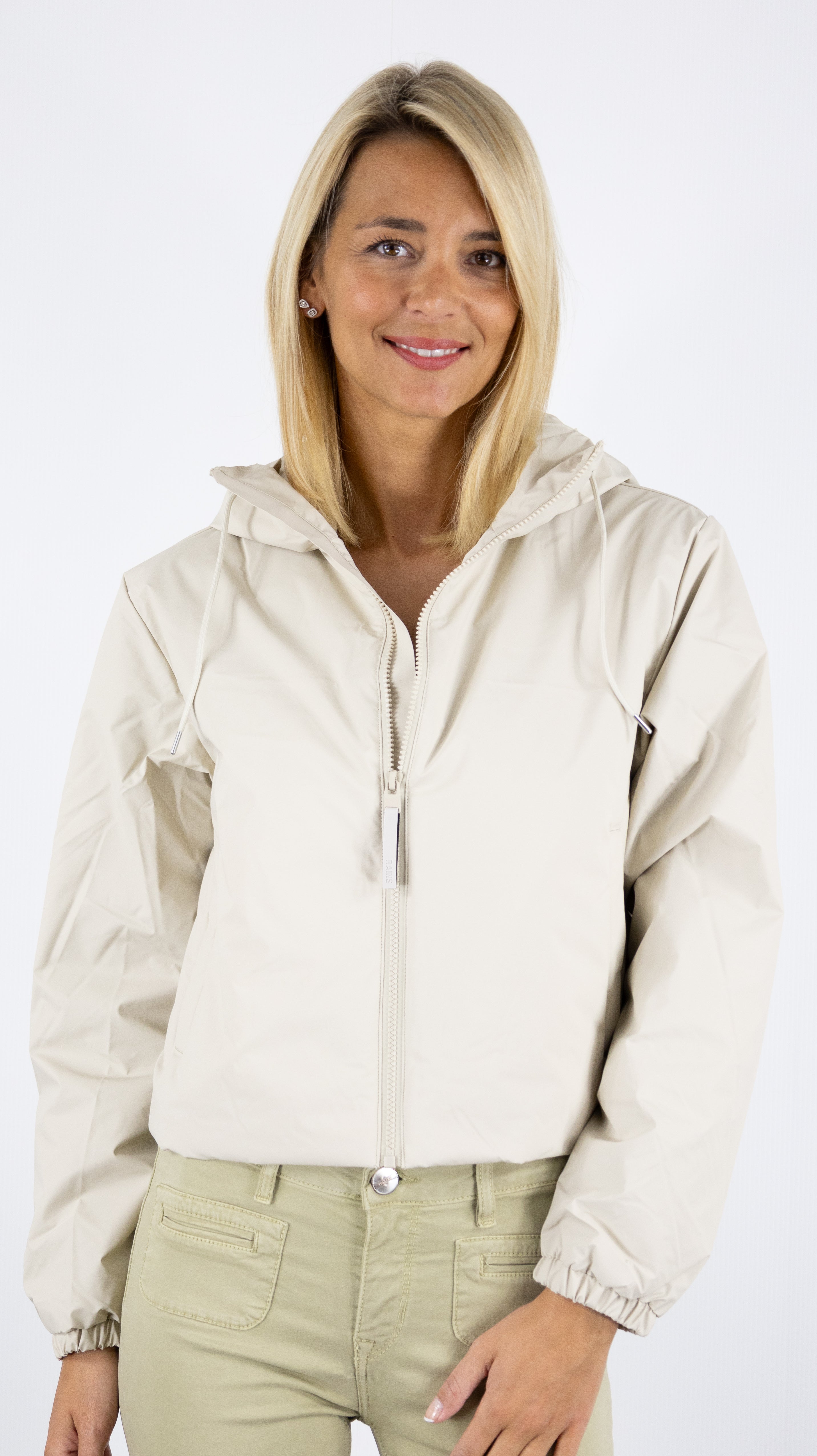 VESTE COURTE A CAPUCHE IMPERMEABLE RAINS 15780 LOHJA STRING W#COLOR_DUNE/BEIGE