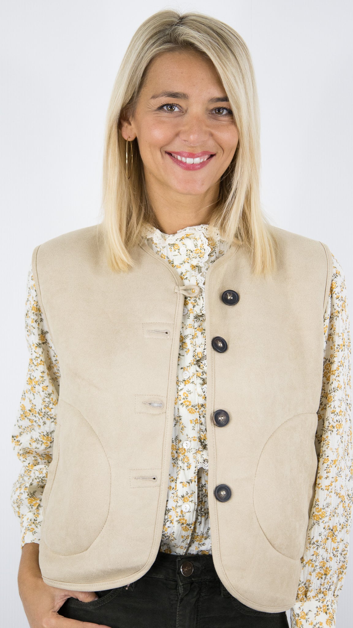 VESTE SANS MANCHES SUEDINE ET MOUTON BEIGE FEMME SEASON 15G481 
