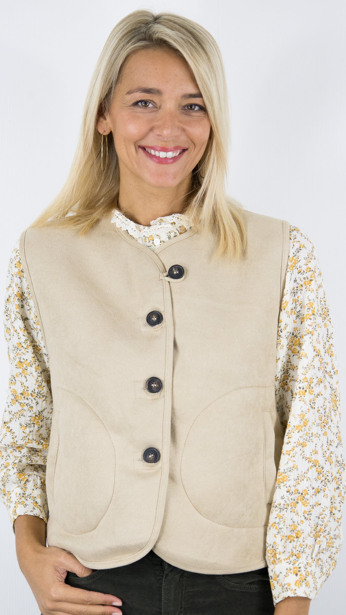 VESTE SANS MANCHES SUEDINE ET MOUTON BEIGE FEMME SEASON 15G481 