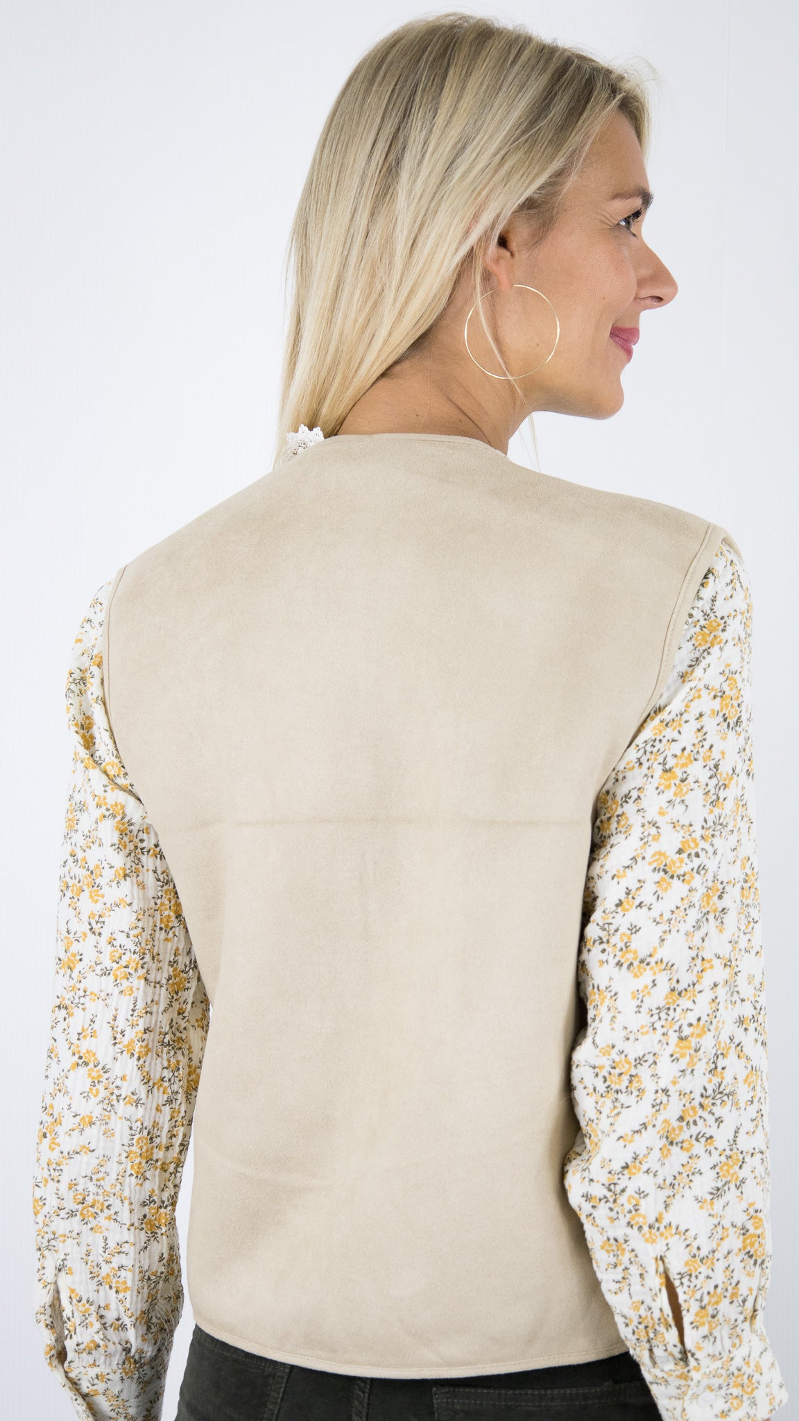 VESTE SANS MANCHES SUEDINE ET MOUTON BEIGE FEMME SEASON 15G481 