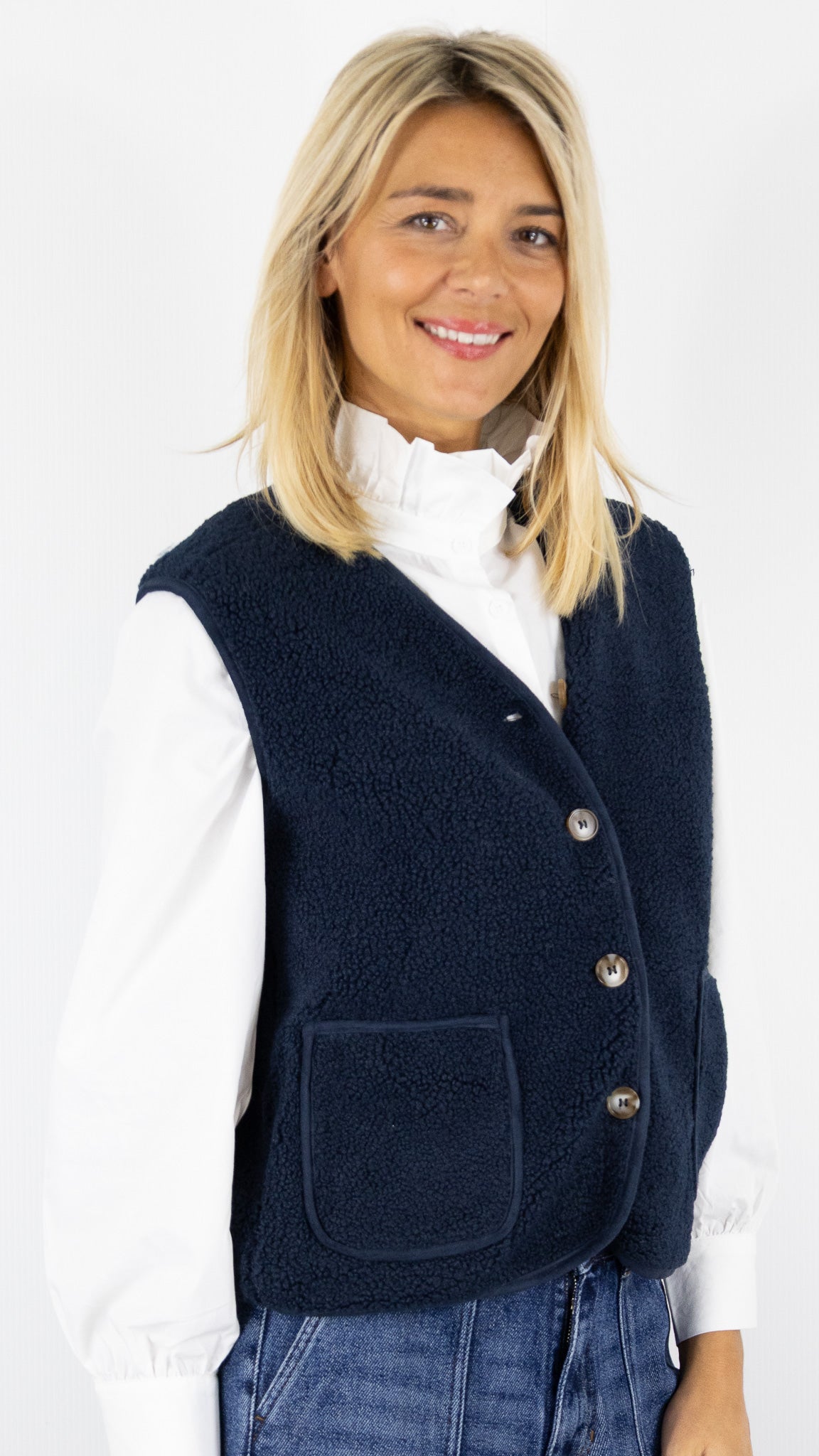 GILET SANS MANCHES MOUTON 15G488 SEASON#color_MARINE