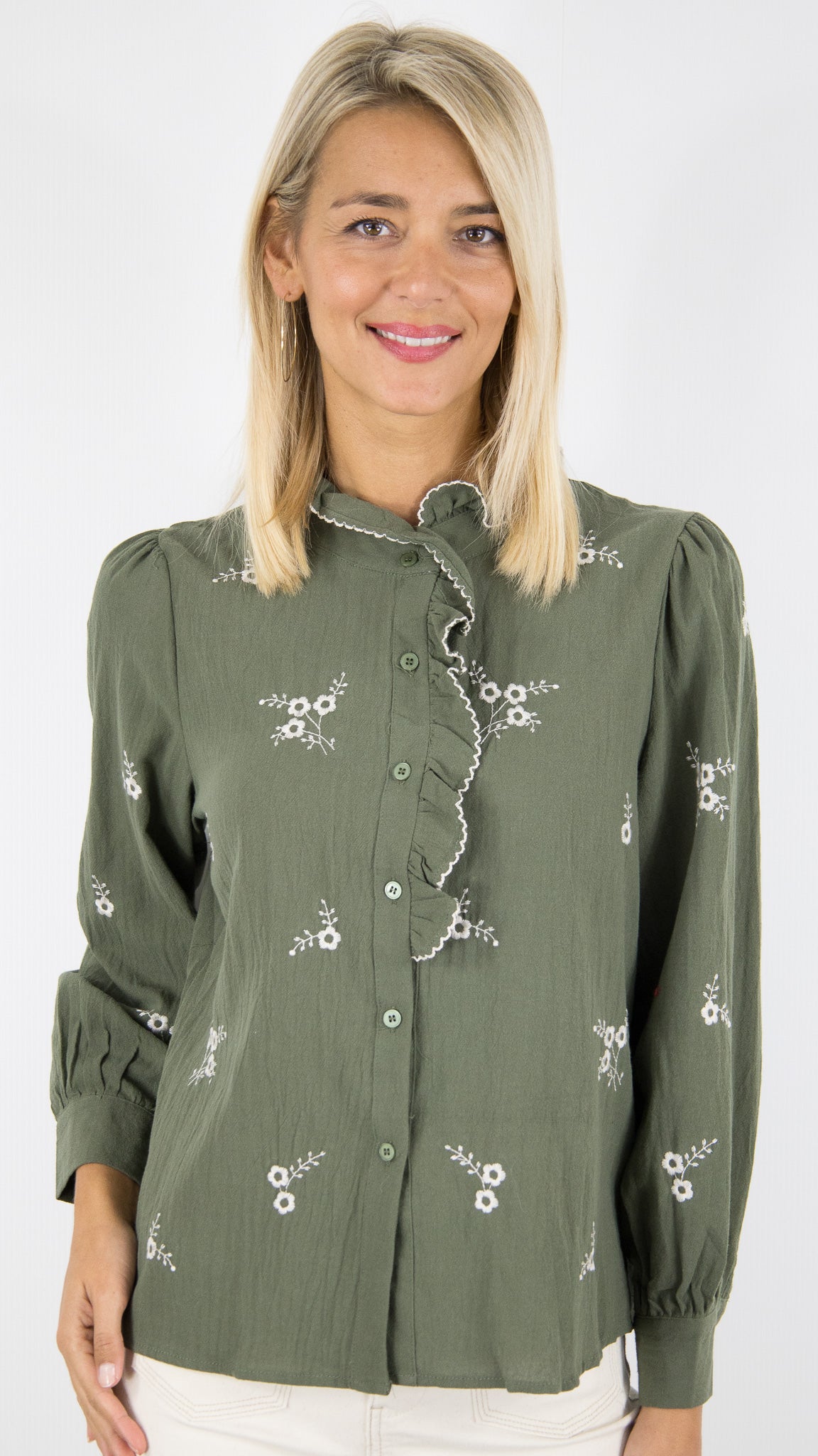 BLOUSE BRODEE ET VOLANTEE KAKI ECRUE SEASON 15H018 