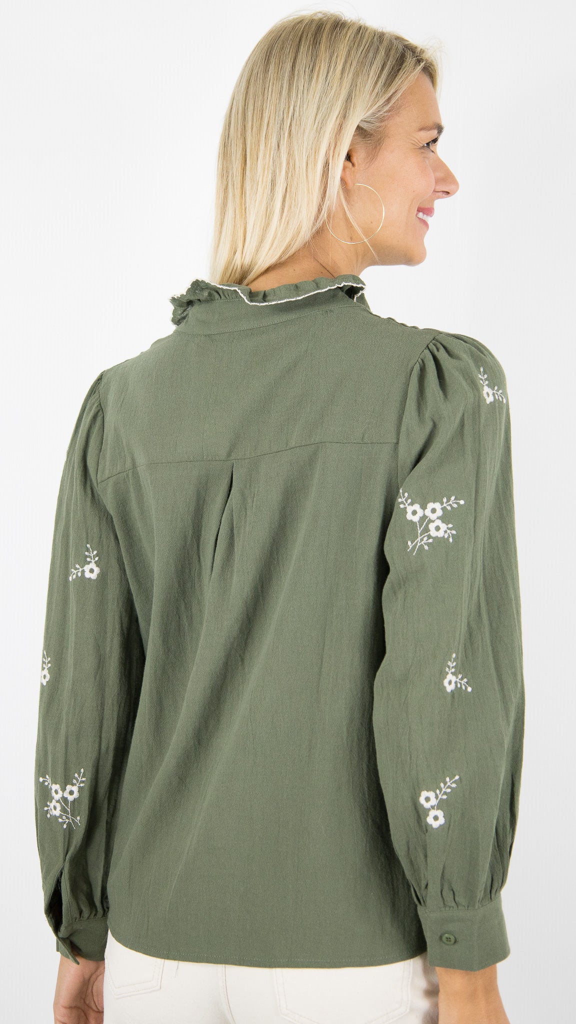 BLOUSE BRODEE ET VOLANTEE KAKI ECRUE SEASON 15H018 