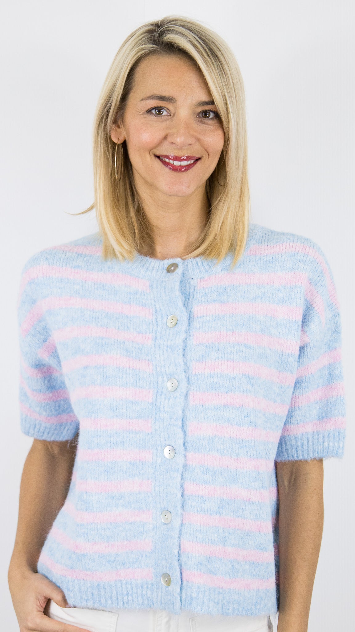 GILET RAYE BLEU MANCHES COURTES FEMME SEASON 16G307