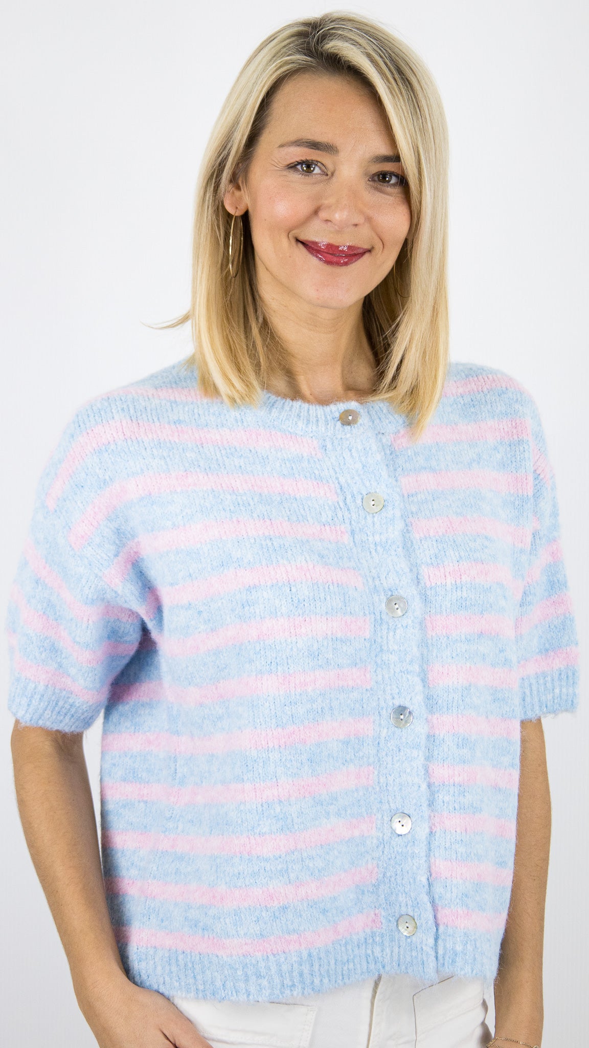 GILET RAYE BLEU MANCHES COURTES FEMME SEASON 16G307