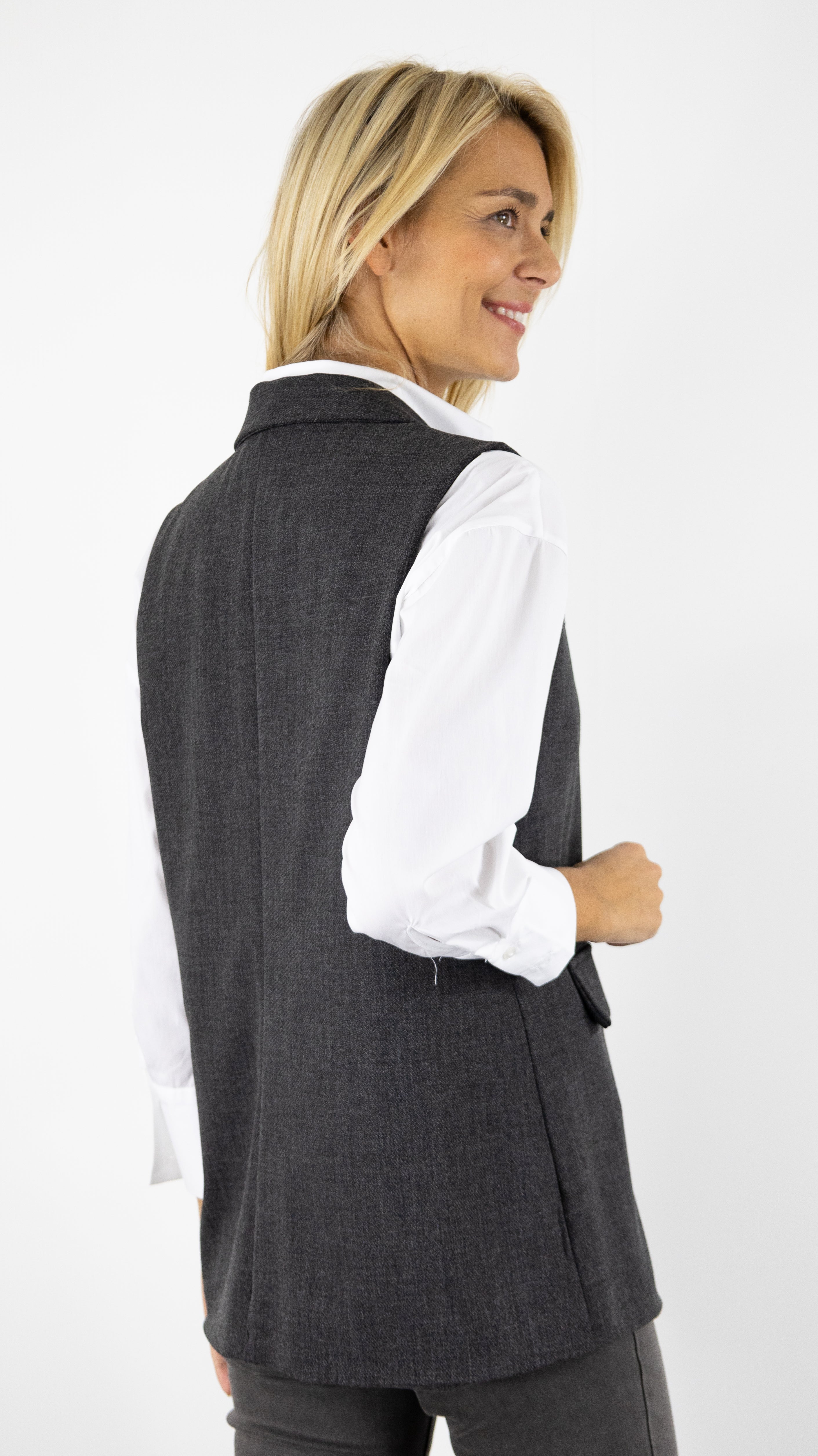 GILET SANS MANCHES EN TWEED GRIS EMA BLUE'S SMACK 