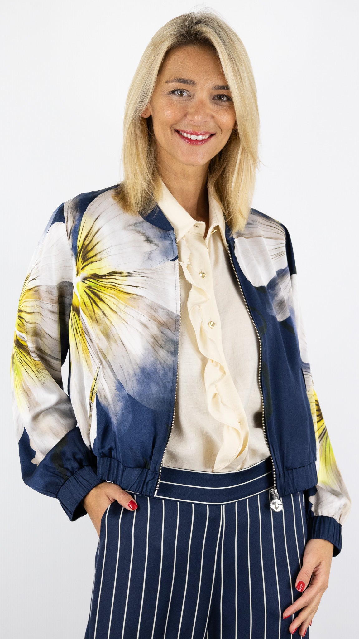 BOMBER IMPRIME FLORAL POUR FEMME BLEU CAROLINE BISS 1816 