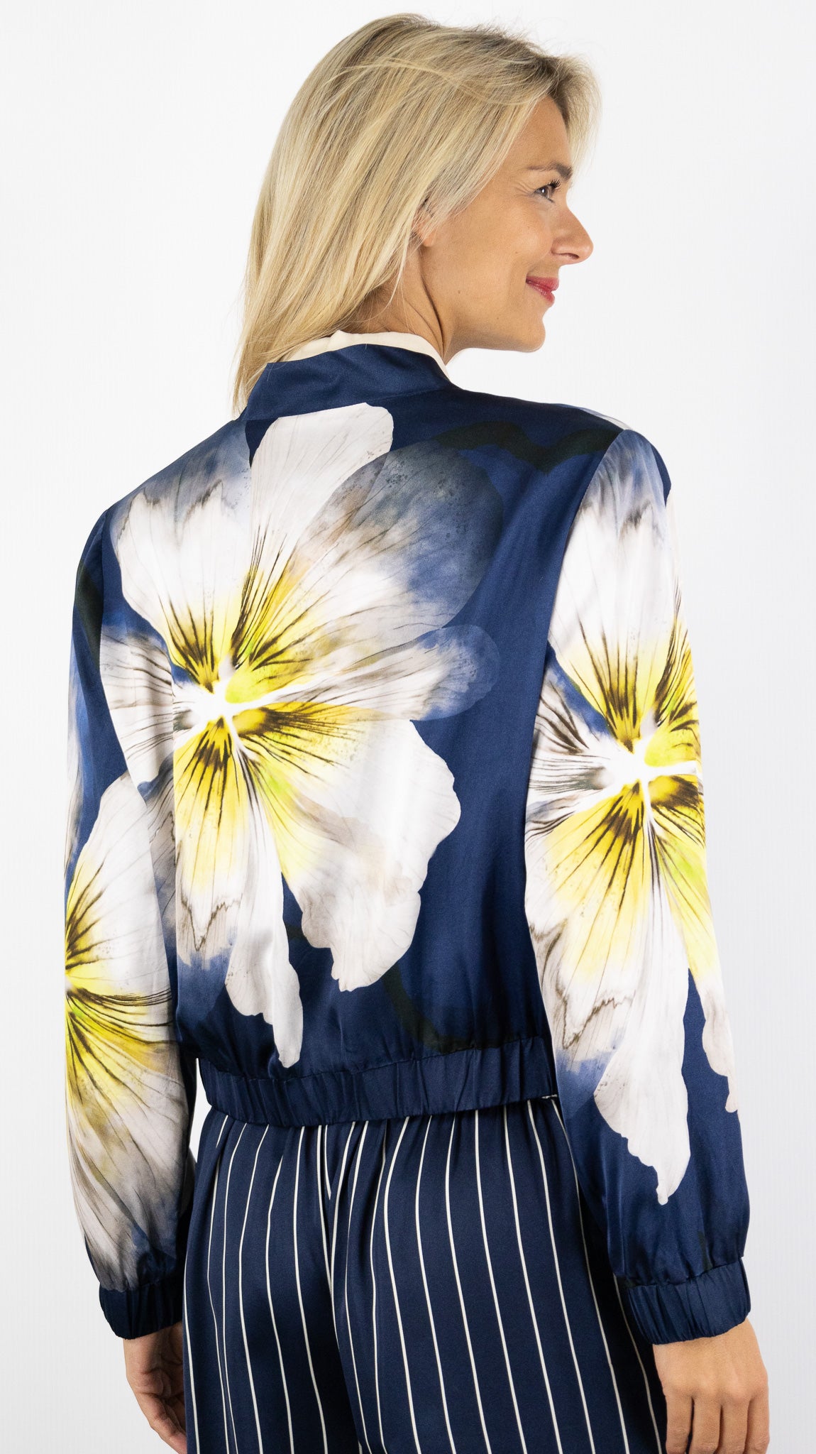 BOMBER IMPRIME FLORAL POUR FEMME BLEU CAROLINE BISS 1816 