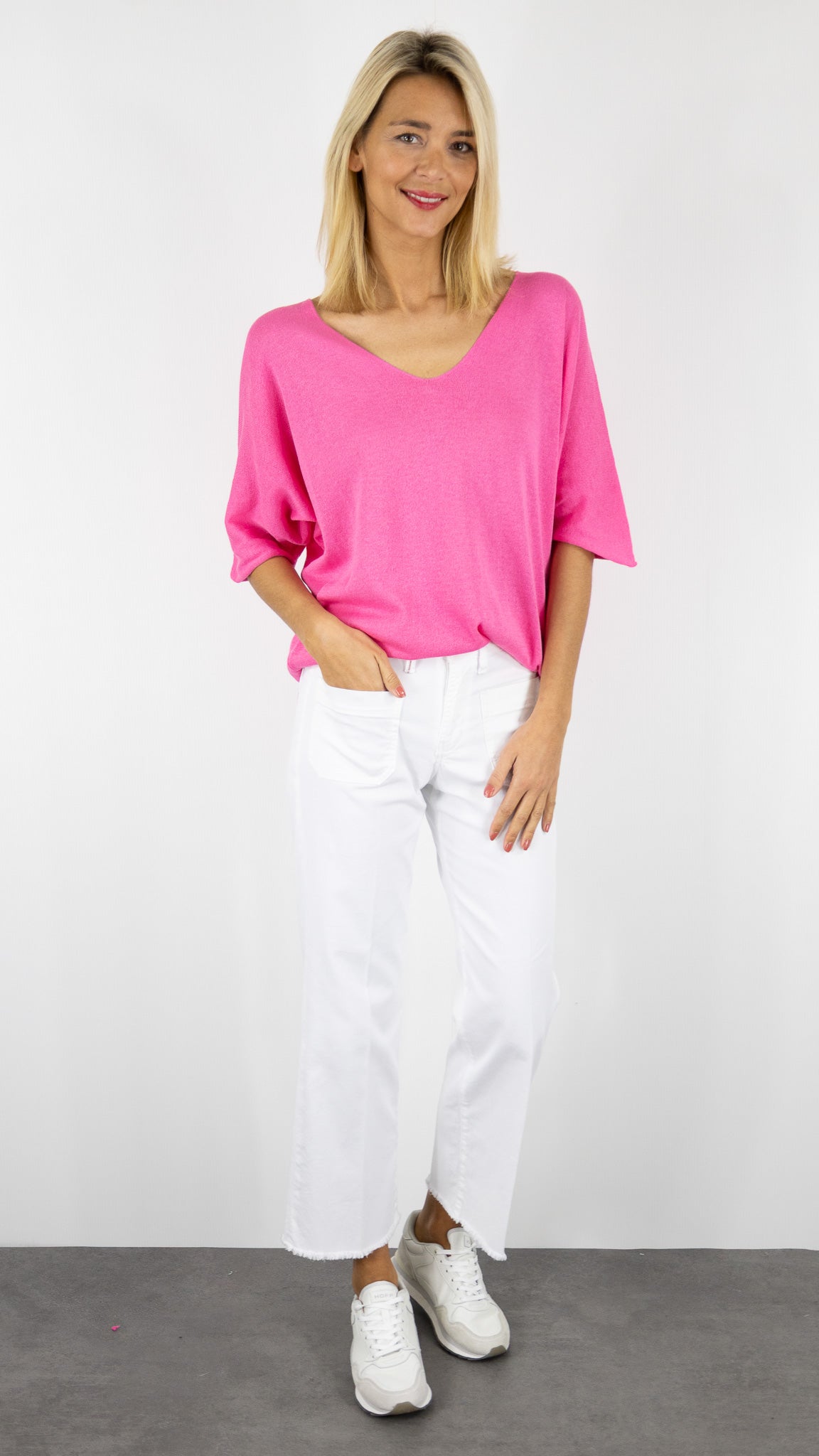 PULL V AMPLE KIMONO EN COTON STUDIO PARISIEN 18505#COLOR_FUSHIA