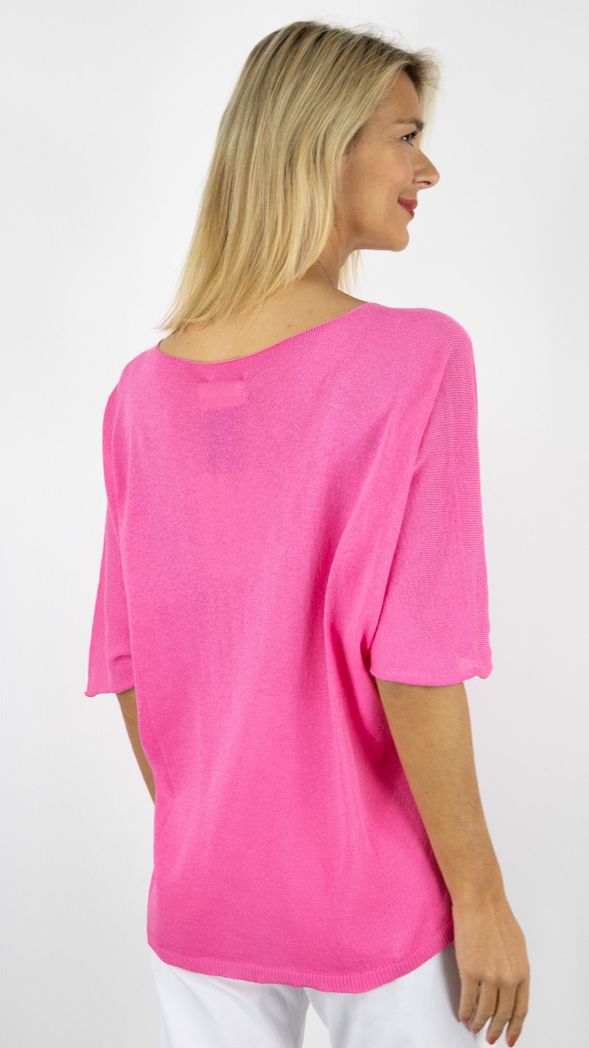 PULL V AMPLE KIMONO EN COTON STUDIO PARISIEN 18505#COLOR_FUSHIA