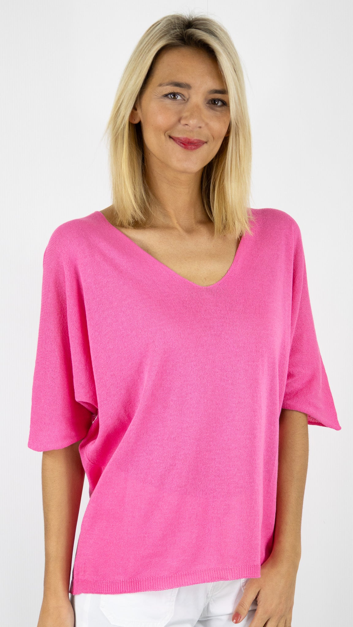 PULL V AMPLE KIMONO EN COTON STUDIO PARISIEN 18505#COLOR_FUSHIA