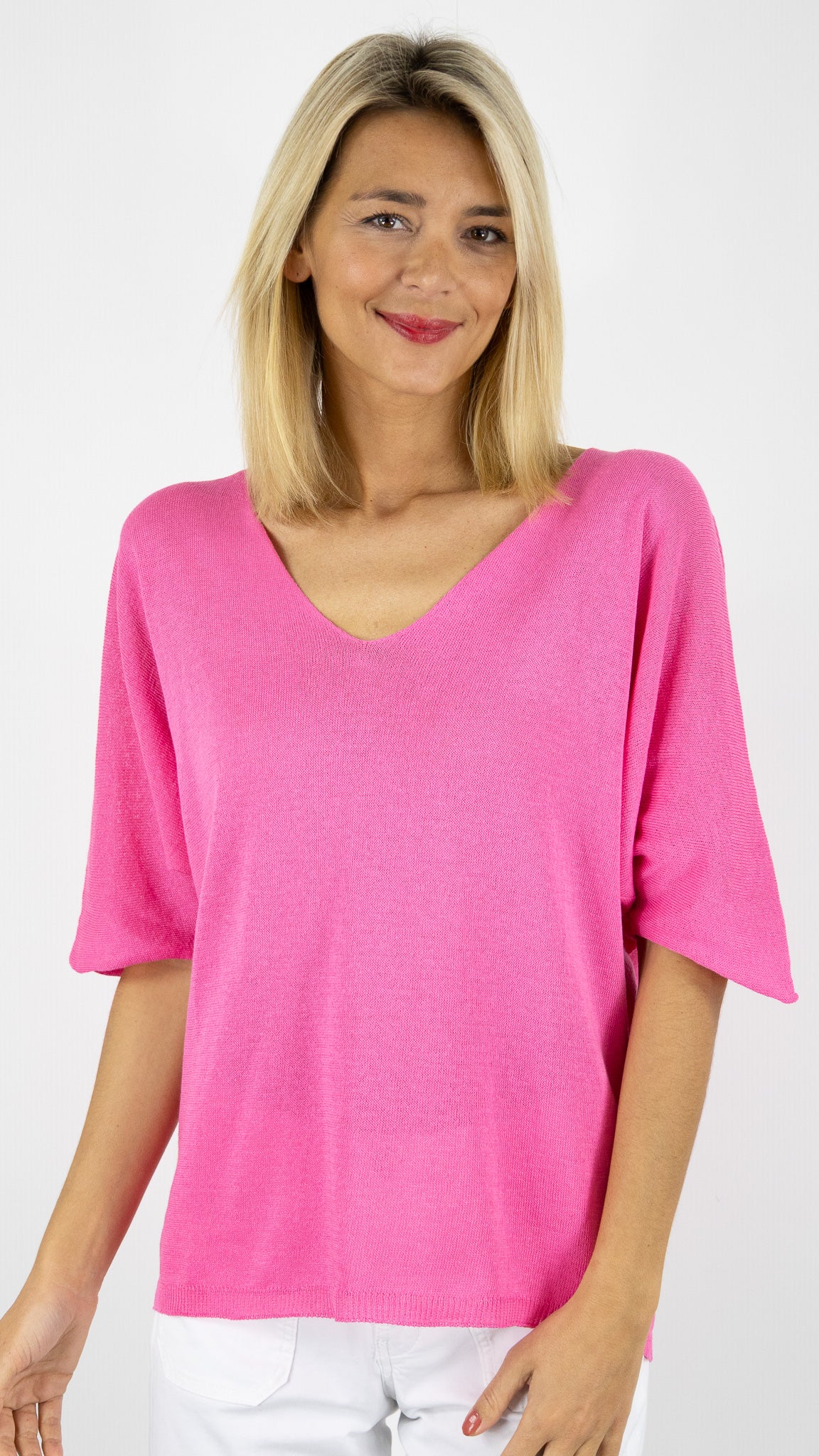 PULL V AMPLE KIMONO EN COTON STUDIO PARISIEN 18505#COLOR_FUSHIA