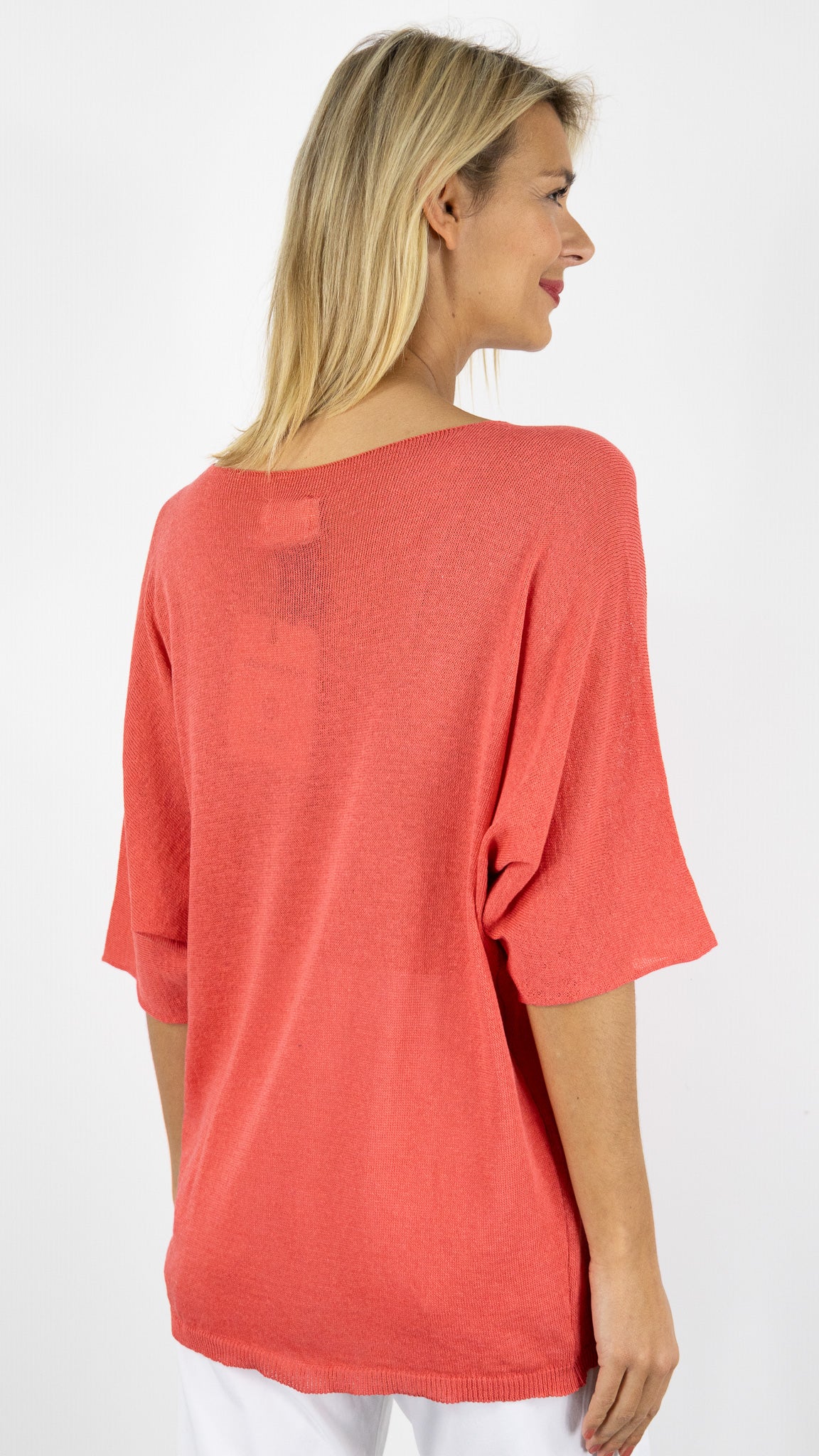 PULL V AMPLE KIMONO EN COTON STUDIO PARISIEN 18505#COLOR_PEPEROSA/CORAIL