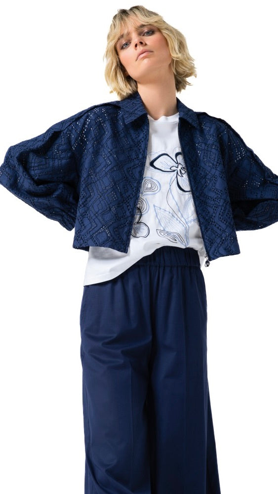 VESTE BOLERO BRODEE MARINE POUR FEMME CAROLINE BISS 1854