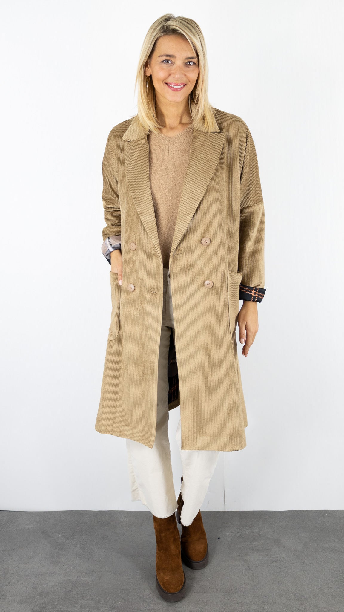 MANTEAU LONG EN VELOURS STUDIO PARISIEN 19039#COLOR_BRUN/CAMEL