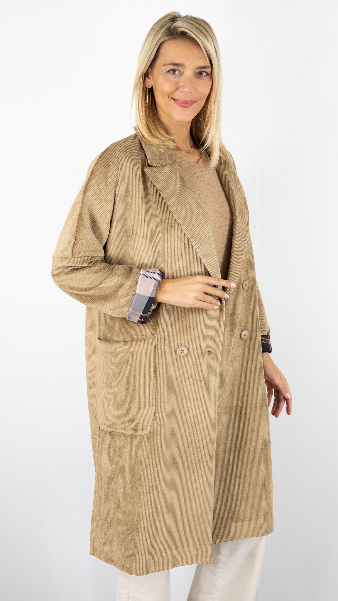 MANTEAU LONG EN VELOURS STUDIO PARISIEN 19039#COLOR_BRUN/CAMEL