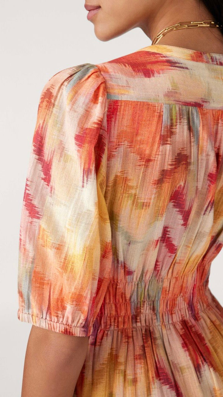 ROBE MIDI IMPRIMEE SMOCKS BASH ANISSA OCRE