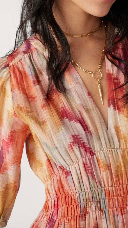 ROBE MIDI IMPRIMEE SMOCKS BASH ANISSA OCRE