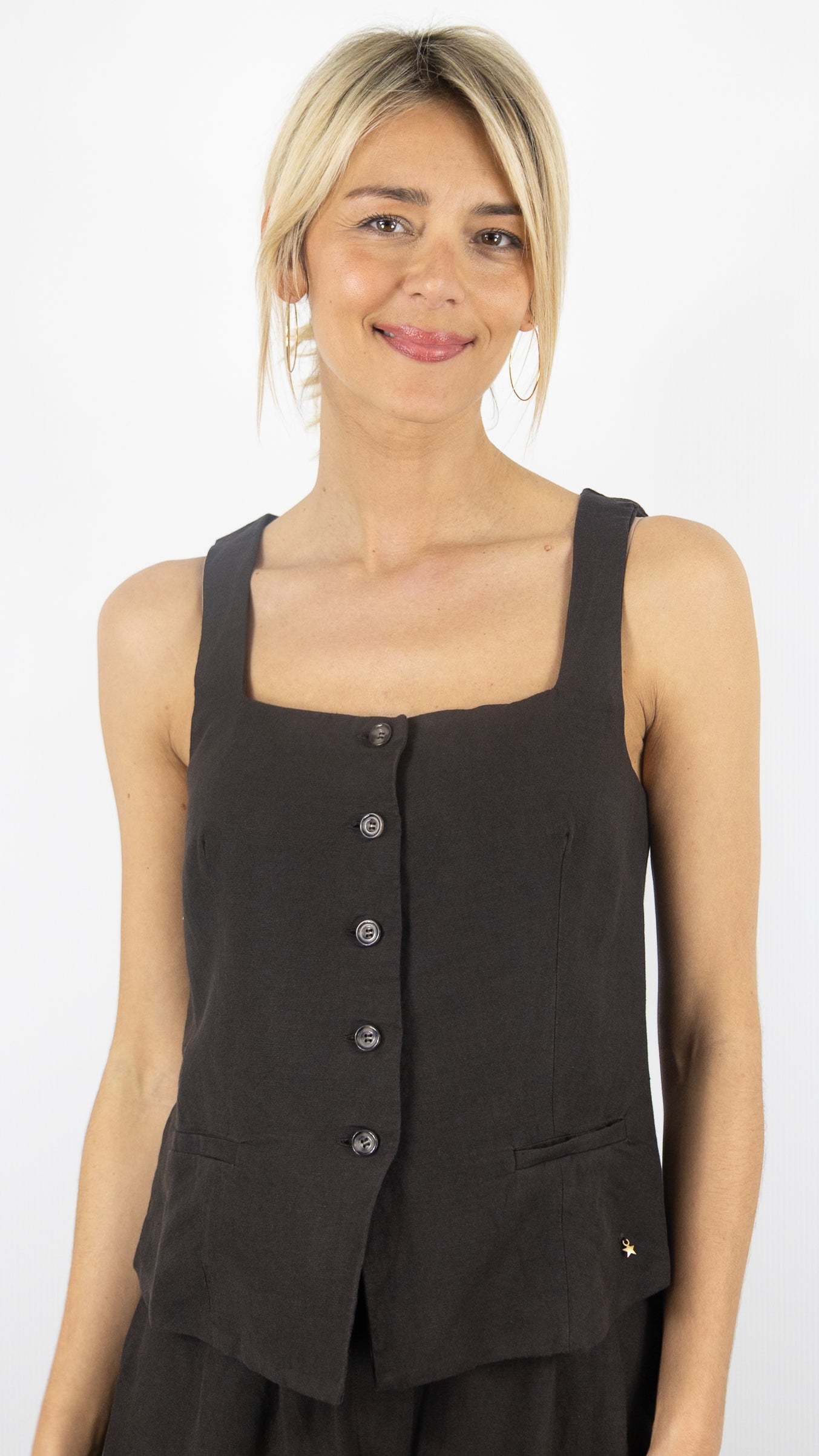 TOP DEBARDEUR EN LIN MARRON DES PETITS HAUTS TAHMARA