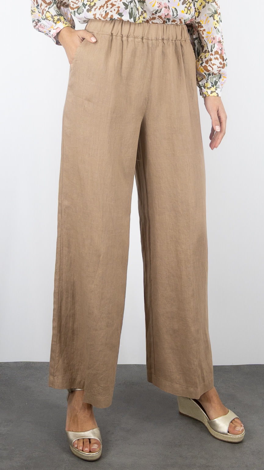 PANTALON large en lin pour femme ROSSO 35 N1774PA/8000#COLOR_743/CAMEL