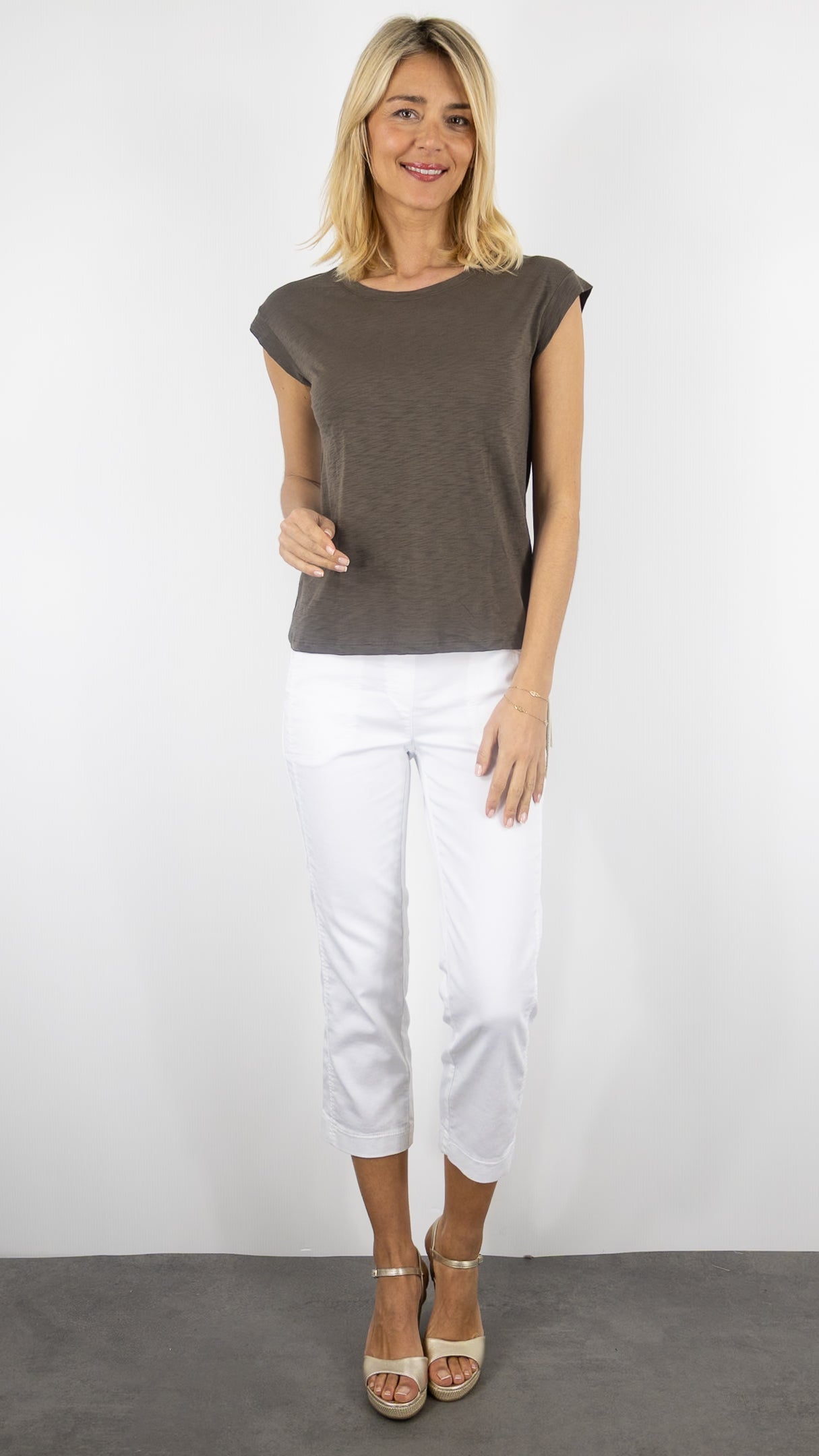 TEE-SHIRT RAS DE COU EN COTON PIMA MANCHES COURTES ANONYM NOELIA#COLOR_MOKA FLAMME