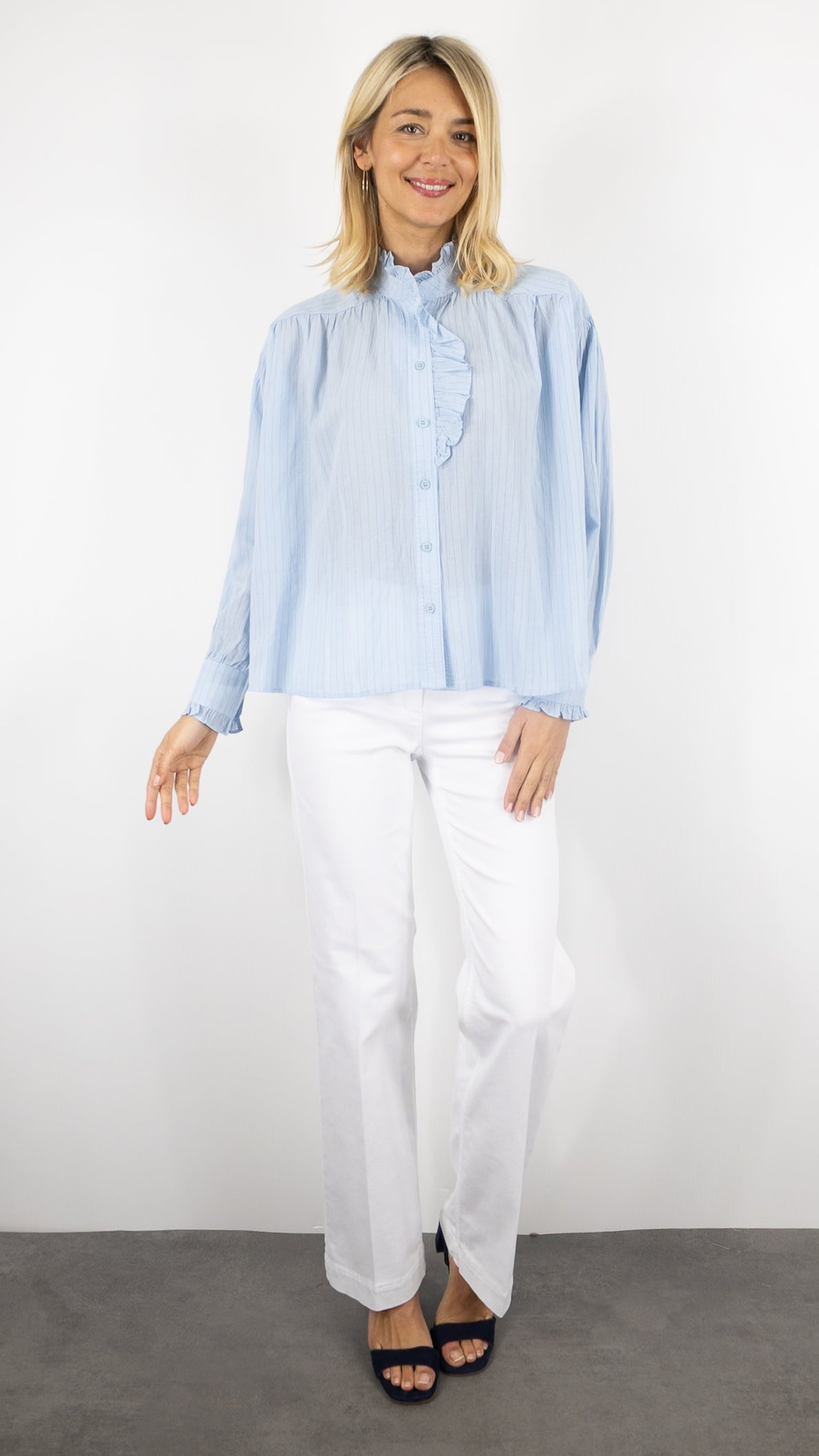 Blouse Vous rayé col vola #COLOR_Bleu