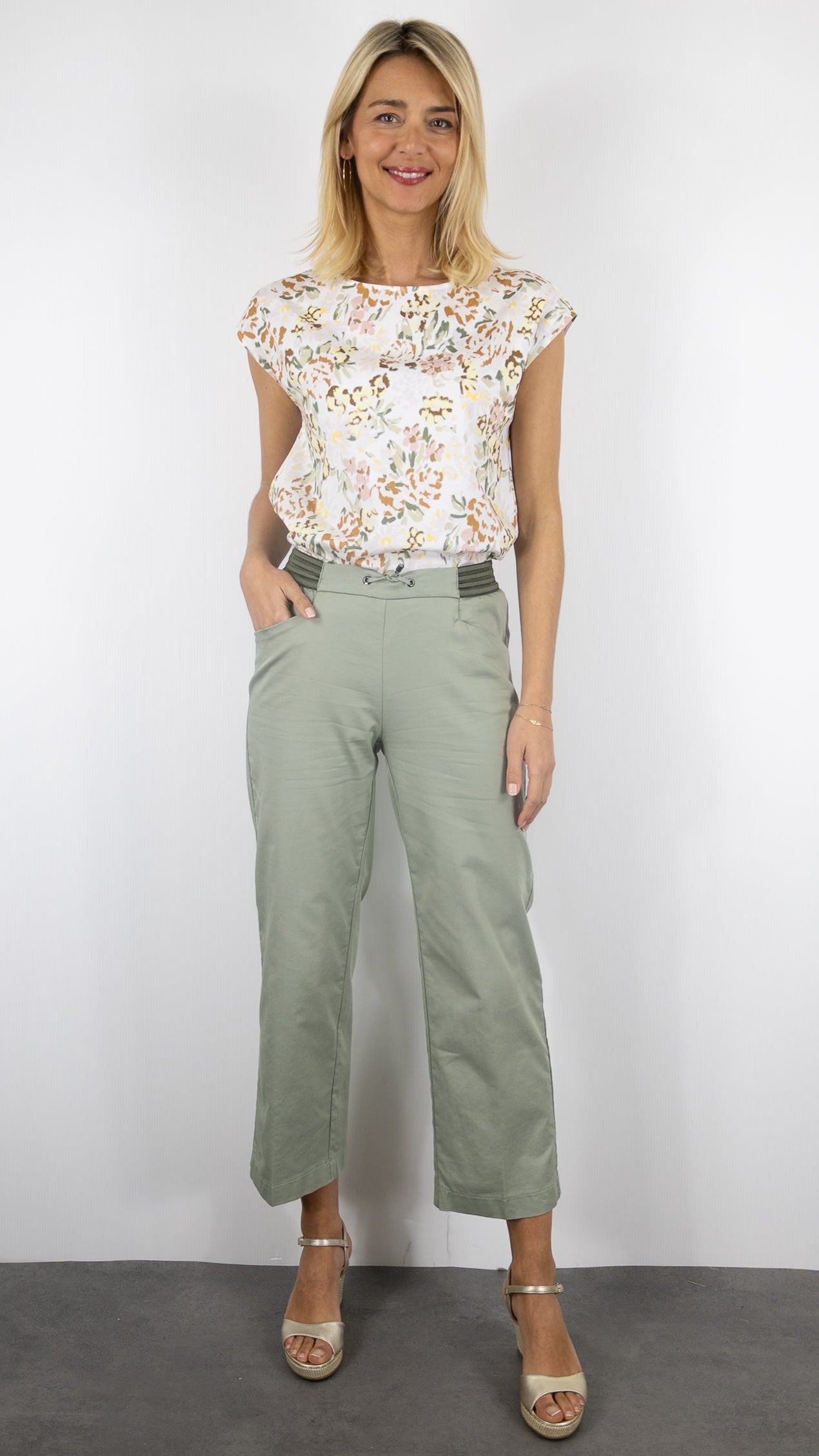 PANTALON LARGE 7/8 TAILLE ELASTIQUE FEMME TONI 21-76/1805-15 KAKI