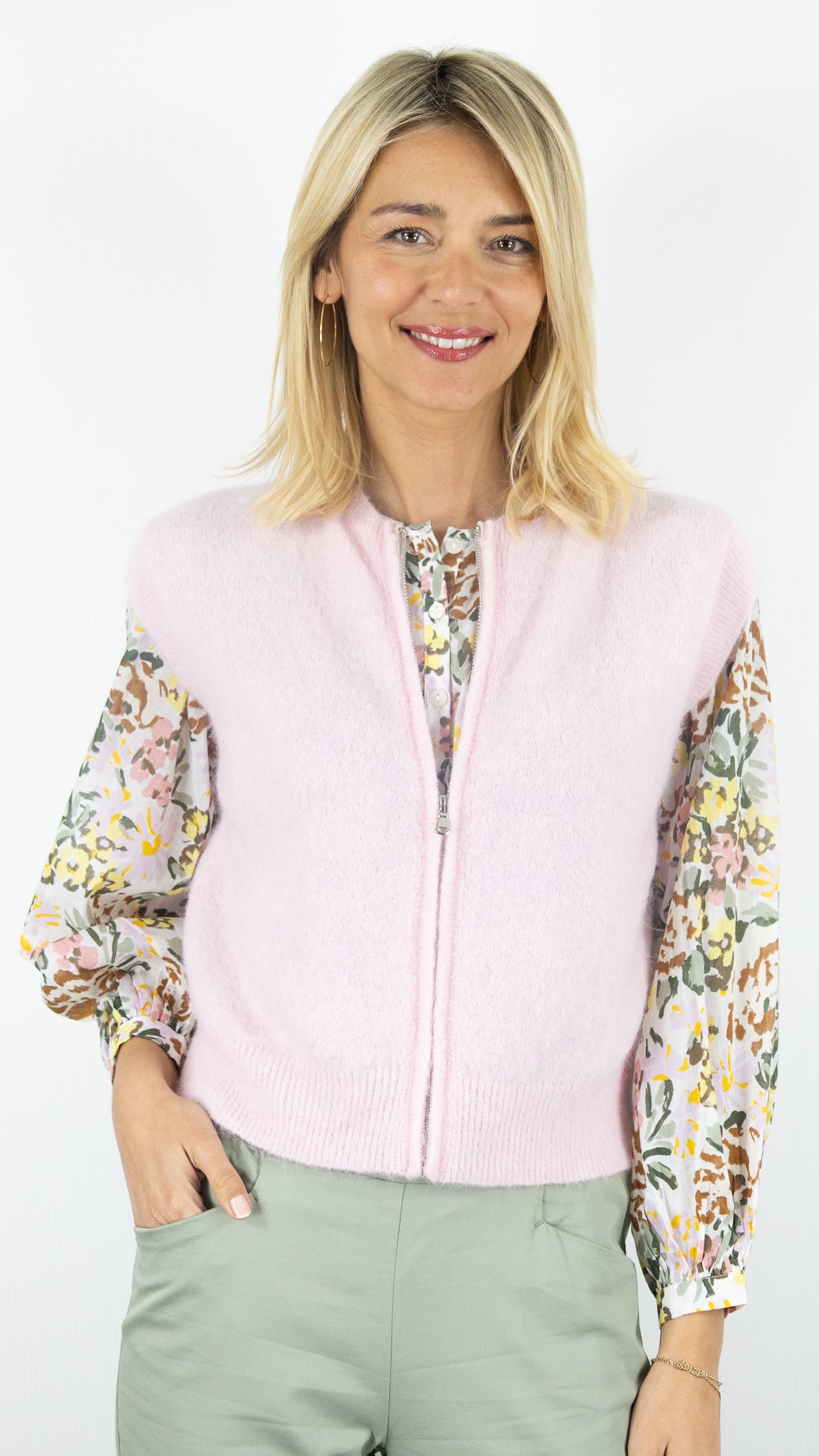 GILET SANS MANCHES ZIPPE STUDIO PARISIEN 25681#color_ROSE