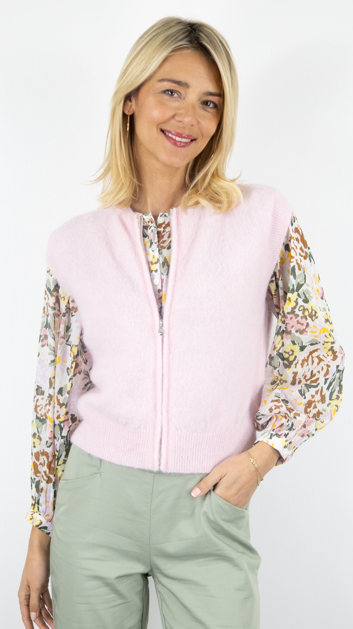 GILET SANS MANCHES ZIPPE STUDIO PARISIEN 25681#color_ROSE