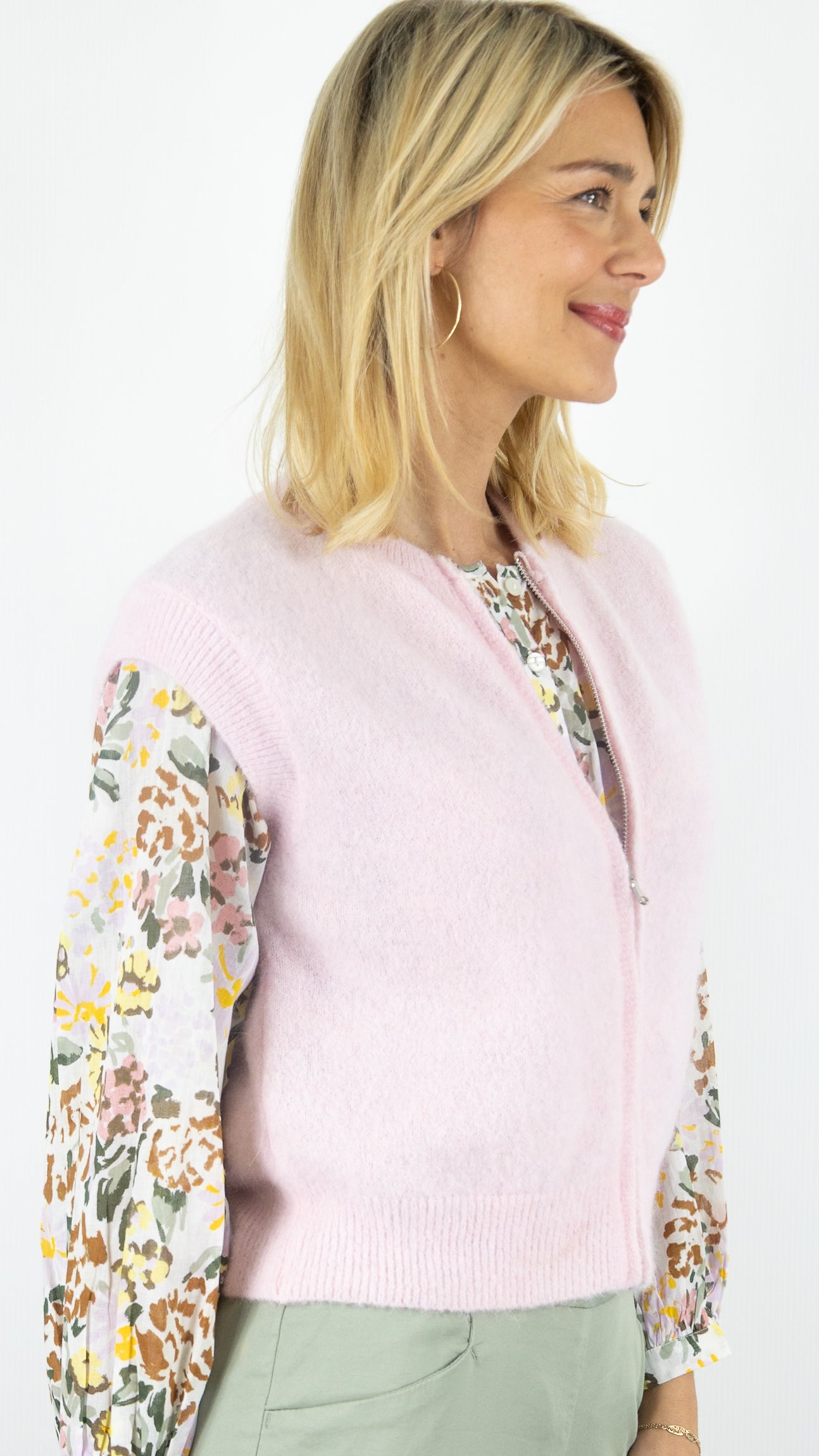 GILET SANS MANCHES ZIPPE STUDIO PARISIEN 25681#color_ROSE