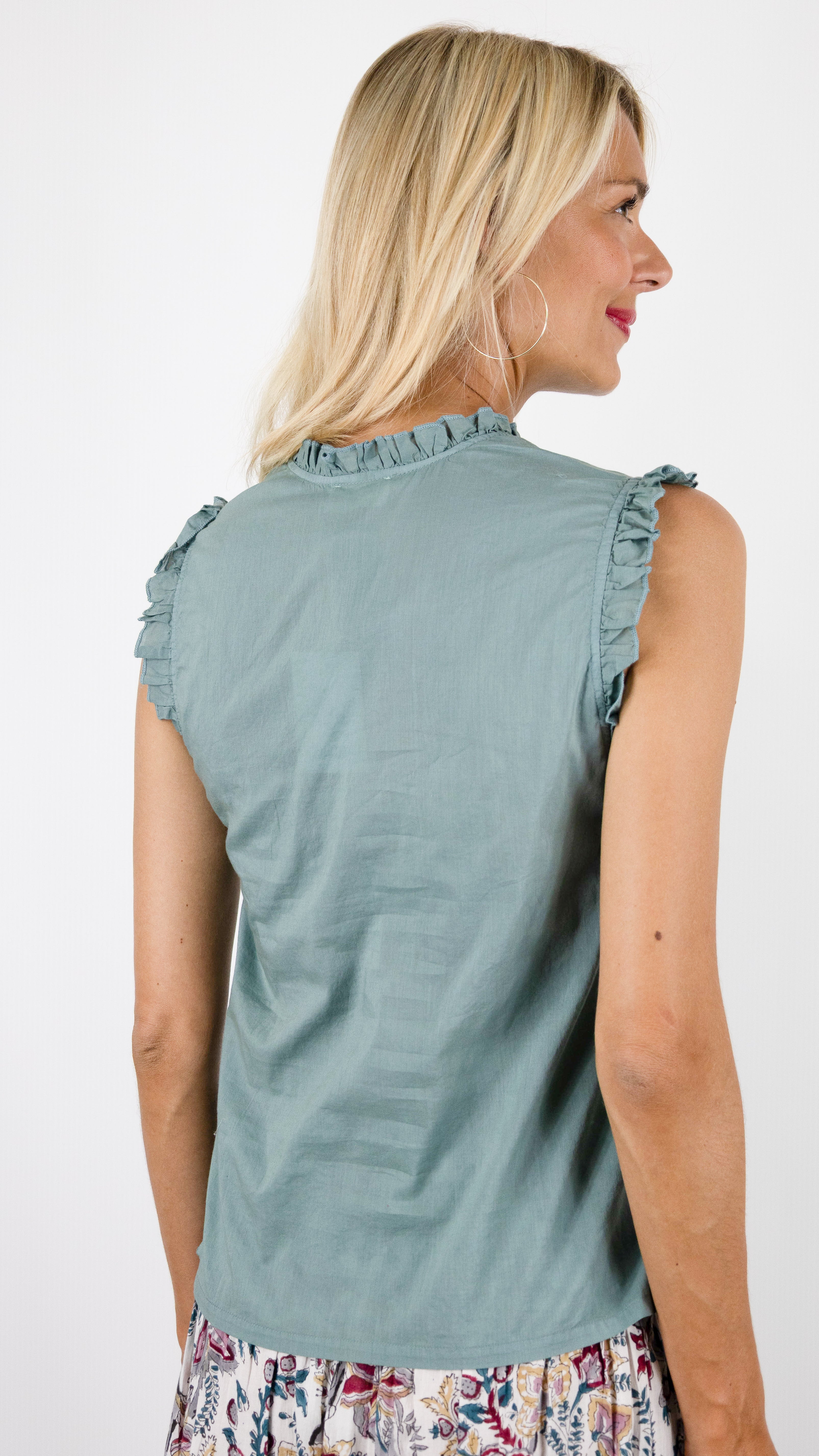 TOP V SANS MANCHES EN COTON COLORES 2117.00#COLOR_2691/MINERAL BLUE 