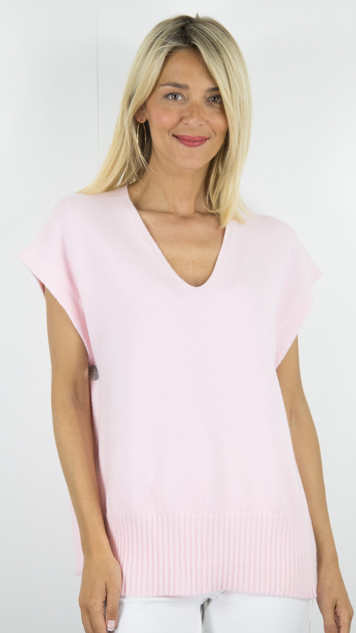 PULL  COL V MANCHES COURTES AMPLE FEMME WHY NOT 2121#COLOR_ROSE