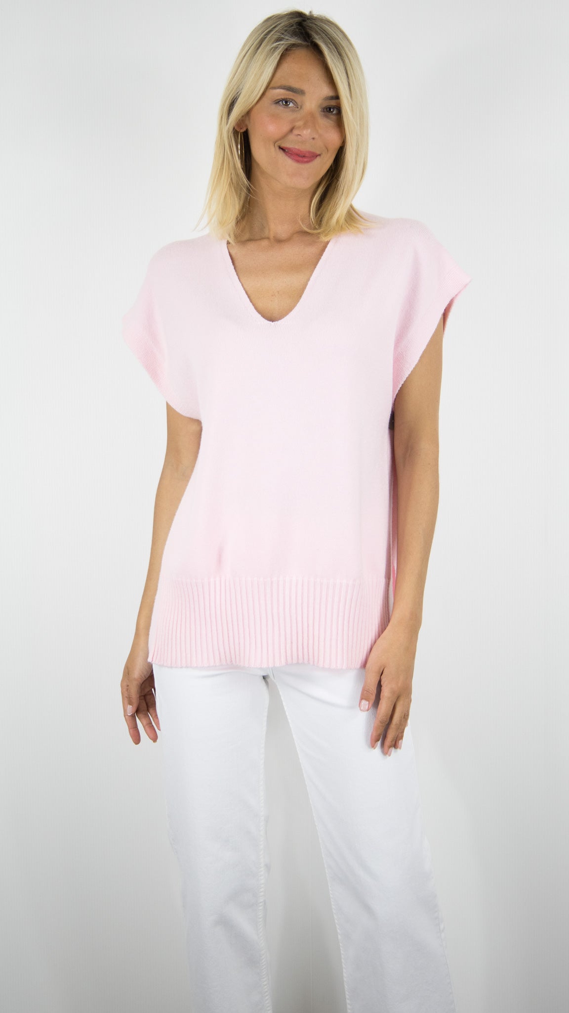 PULL  COL V MANCHES COURTES AMPLE FEMME WHY NOT 2121#COLOR_ROSE