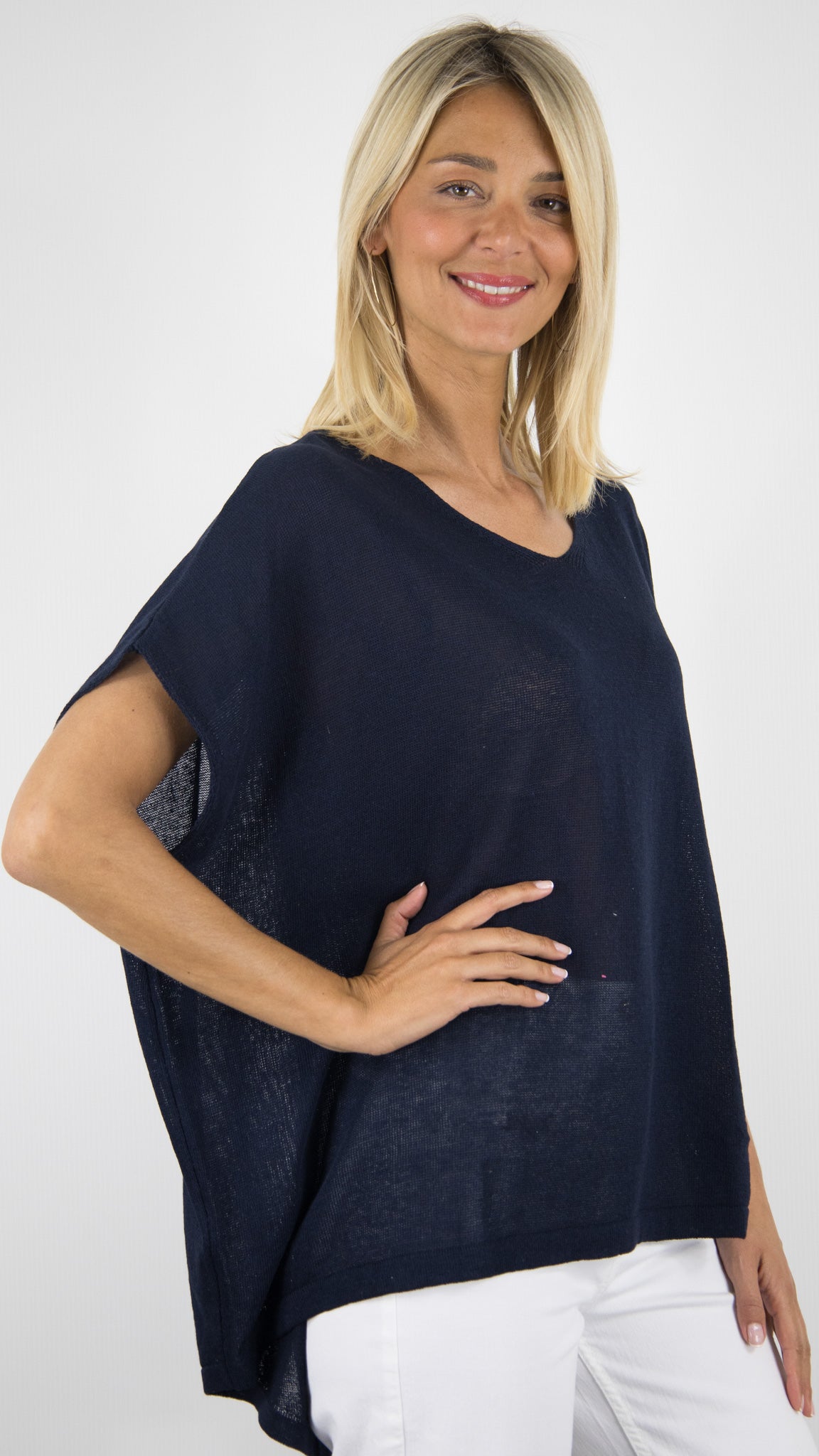 TEE COL V AMPLE SANS MANCHES POUR FEMME SHIRT NAIS 21468#COLOR_MARINE