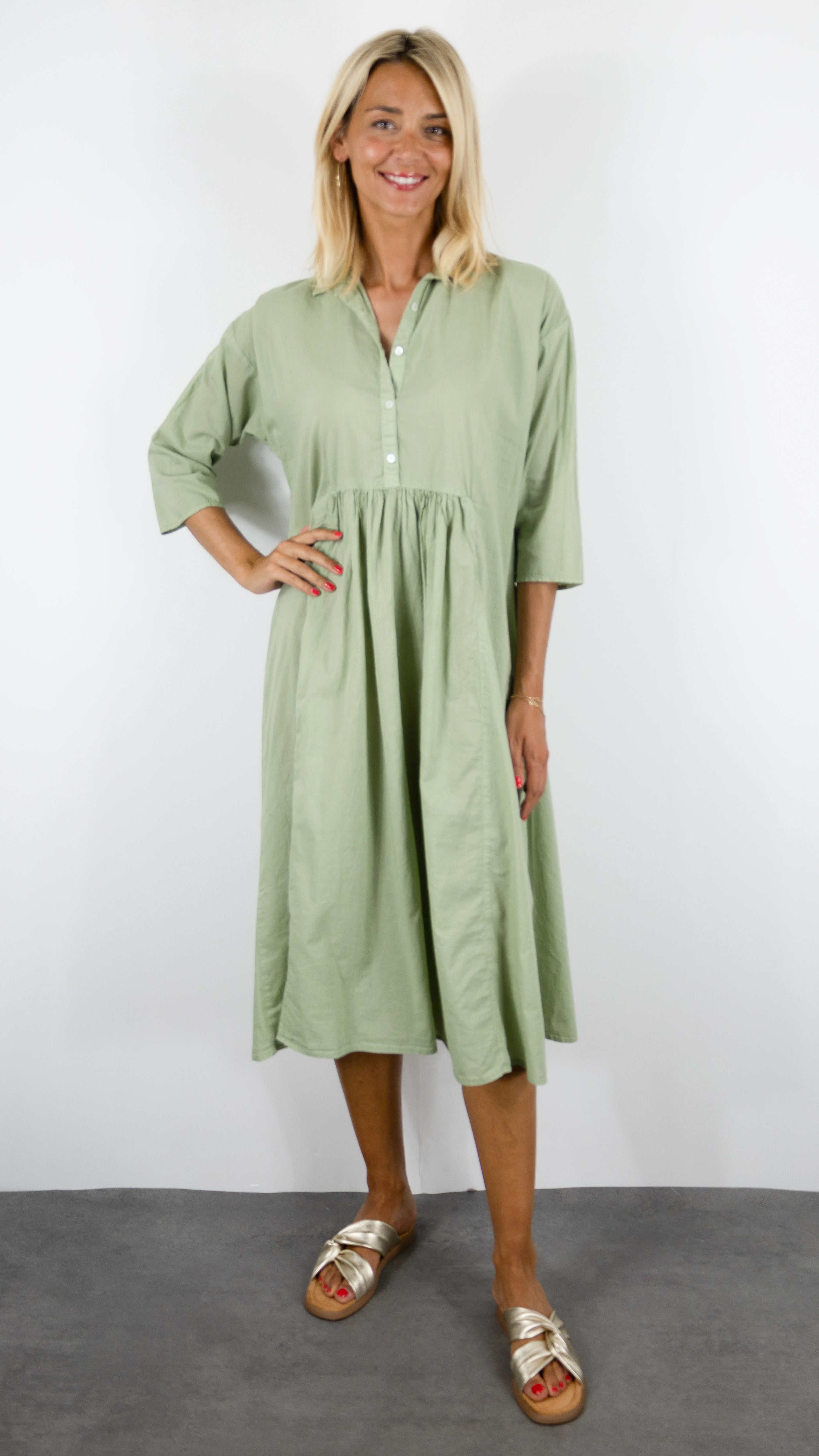 ROBE CHEMISE EVASEE EN COTON COLORES 2237.00#COLOR_2351/TEA