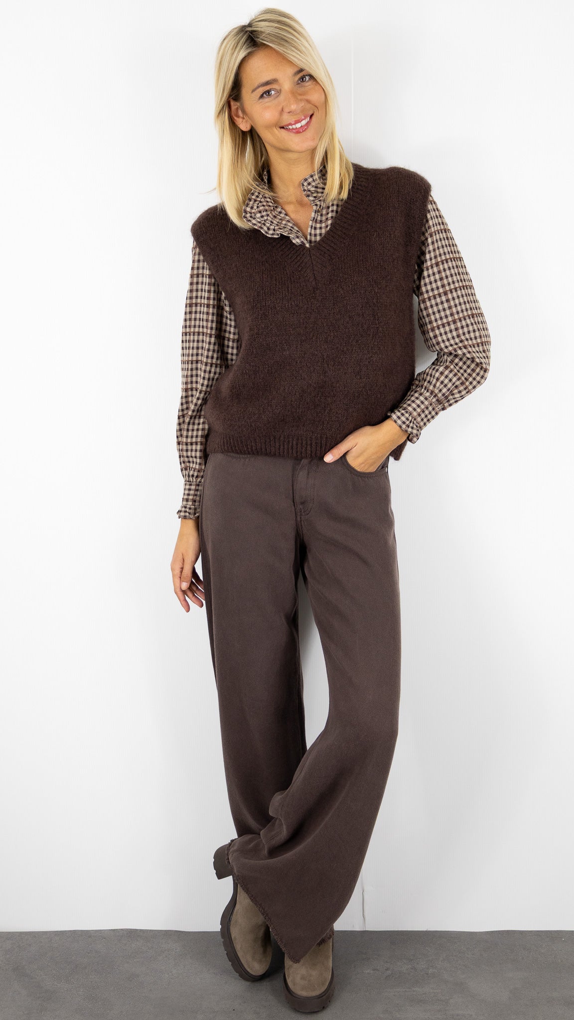 PULL V SANS MANCHES EN ALPAGA POUR FEMME ANDROMEDE 2238#color_CHOCO