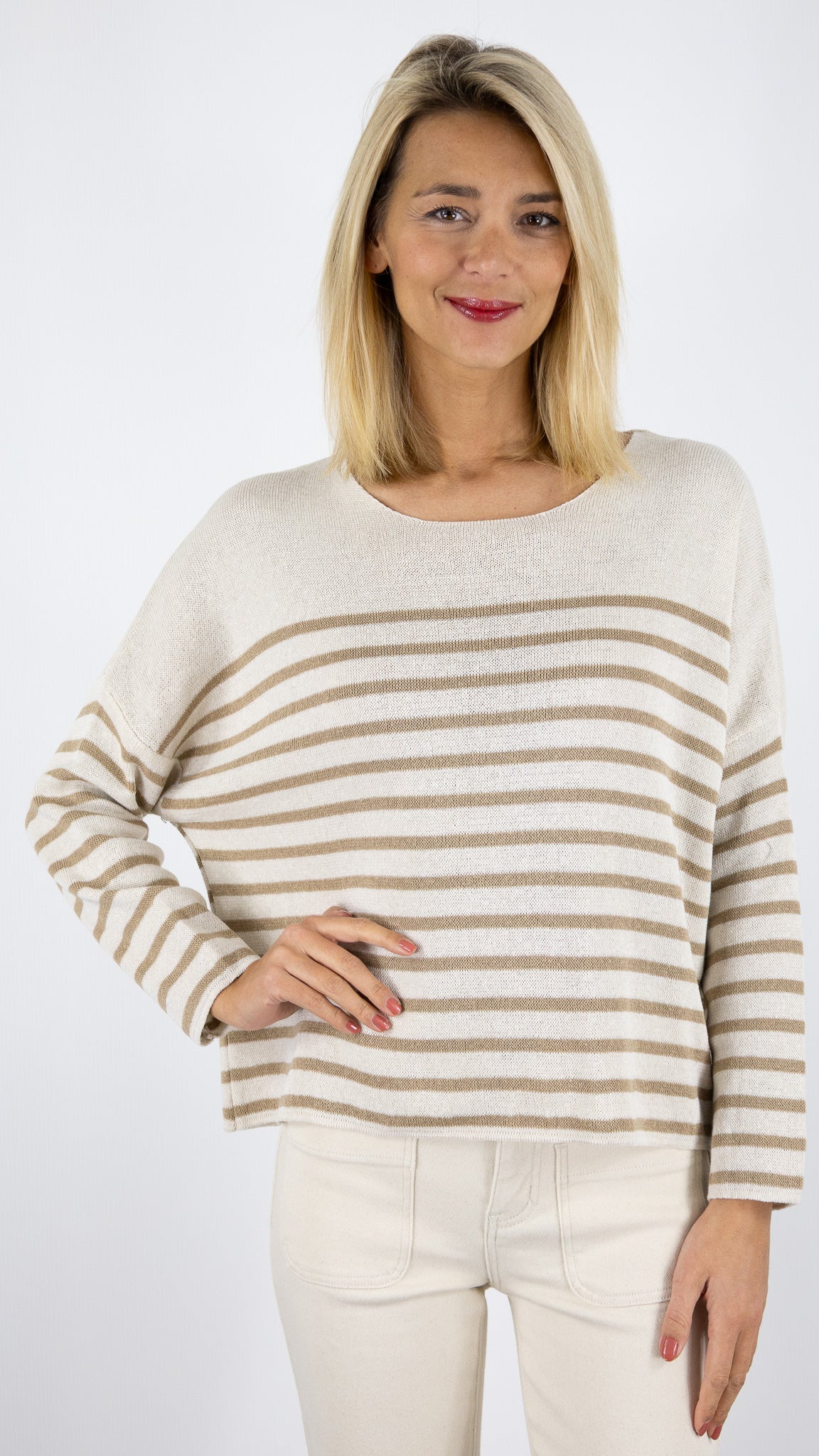 PULL MARINIERE MARINE BLANC STUDIO PARISIEN 23136#COLOR_BEIGE/CAMEL