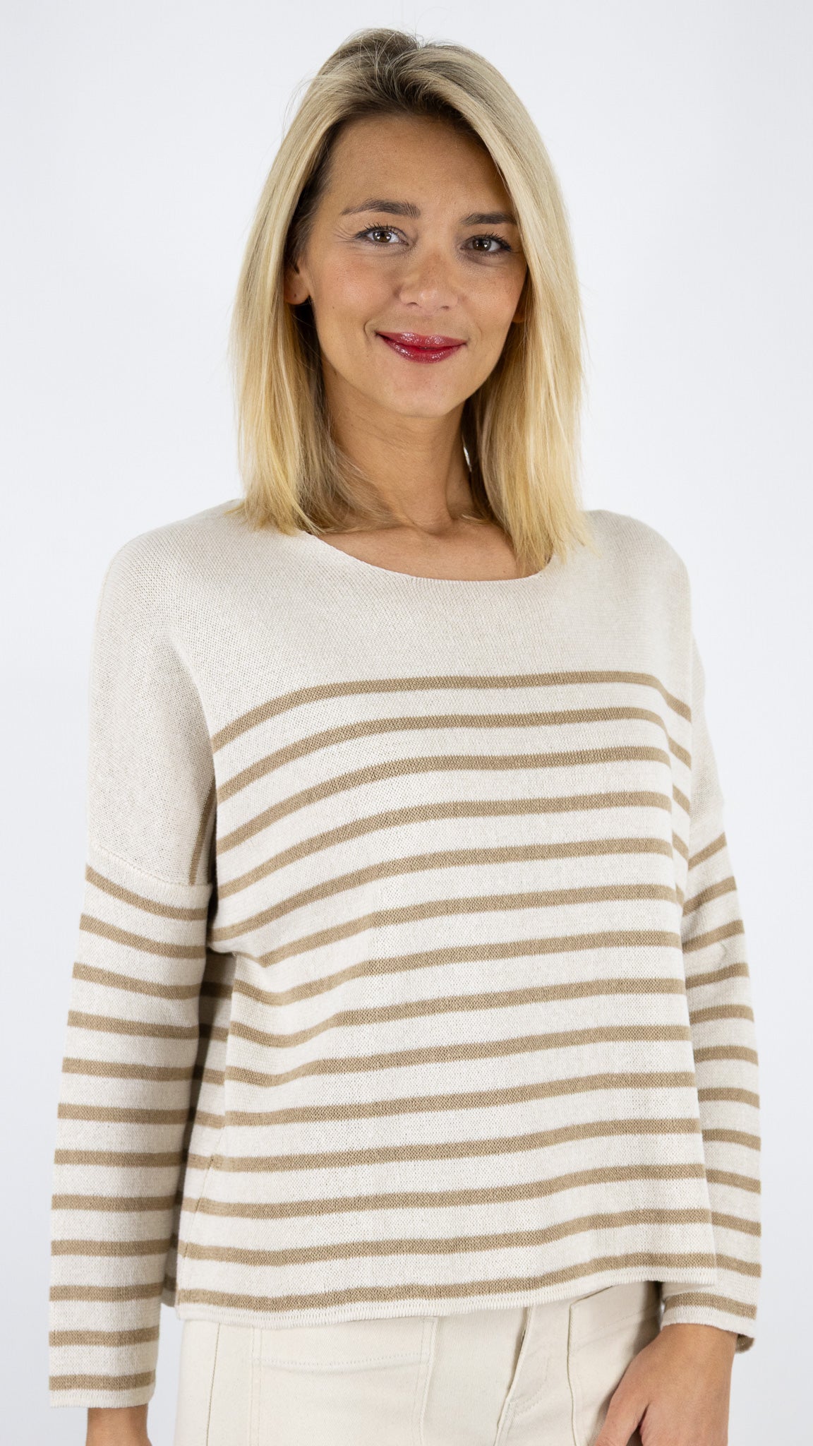 PULL MARINIERE MARINE BLANC STUDIO PARISIEN 23136#COLOR_BEIGE/CAMEL