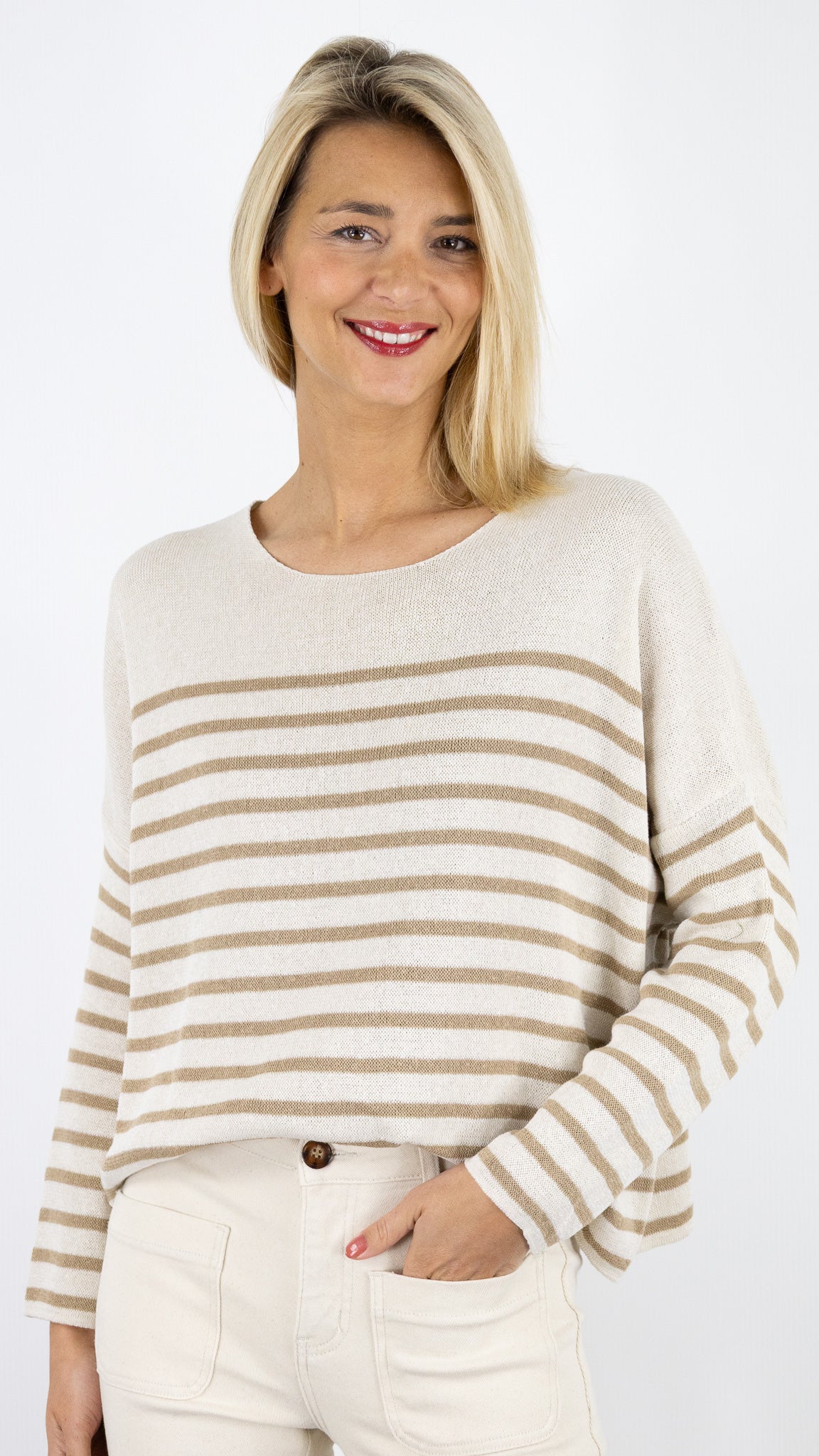 PULL MARINIERE MARINE BLANC STUDIO PARISIEN 23136#COLOR_BEIGE/CAMEL