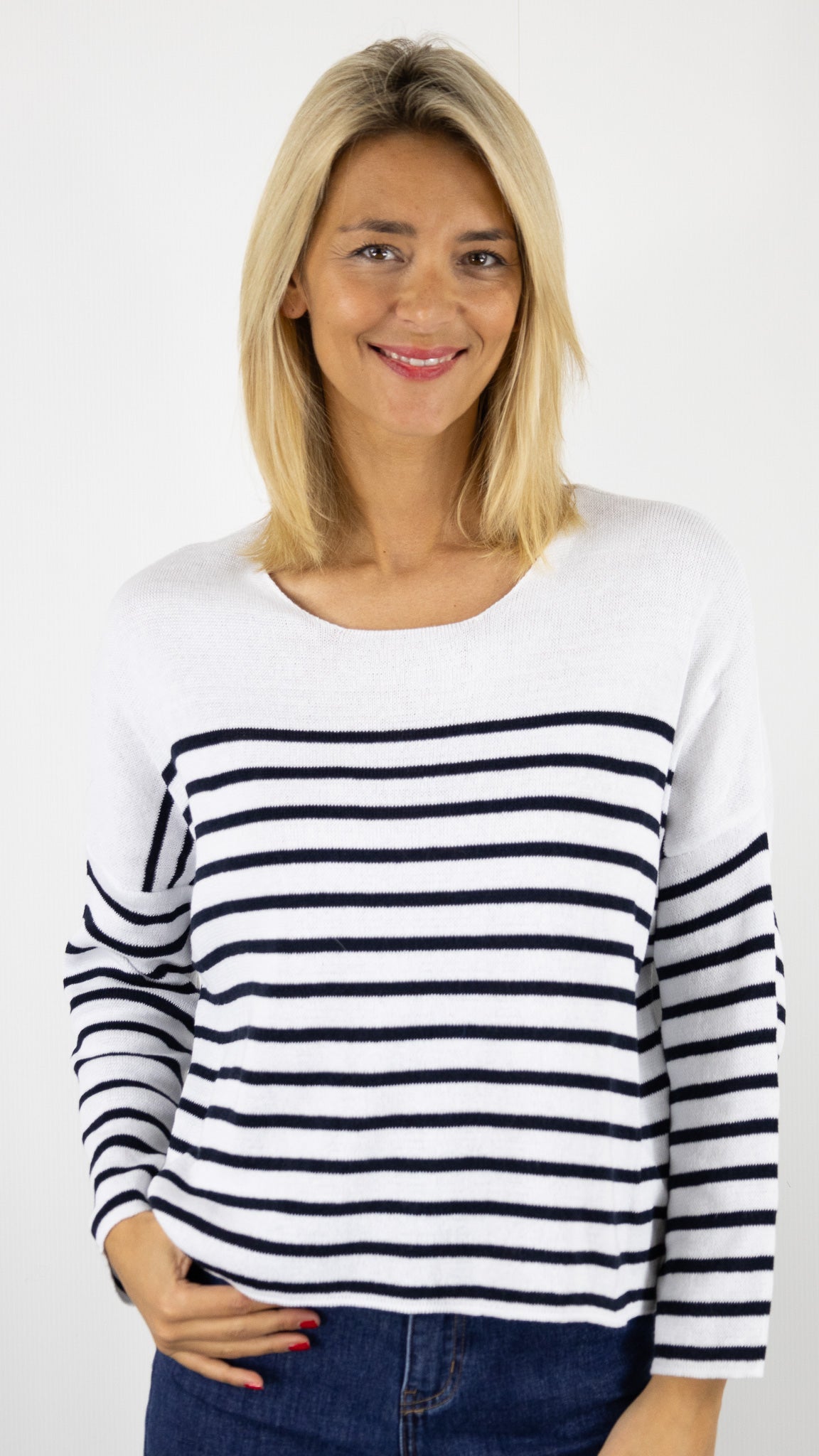 PULL MARINIERE MARINE BLANC STUDIO PARISIEN 23136#COLOR_BLANC/MARINE