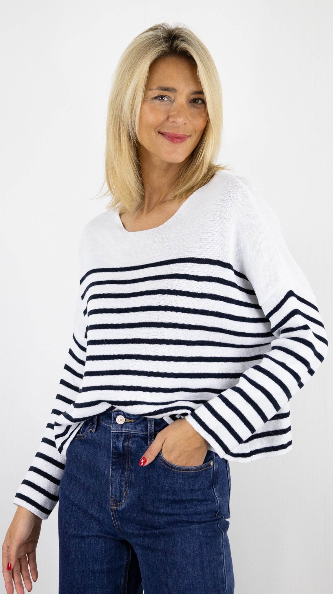 PULL MARINIERE MARINE BLANC STUDIO PARISIEN 23136#COLOR_BLANC/MARINE