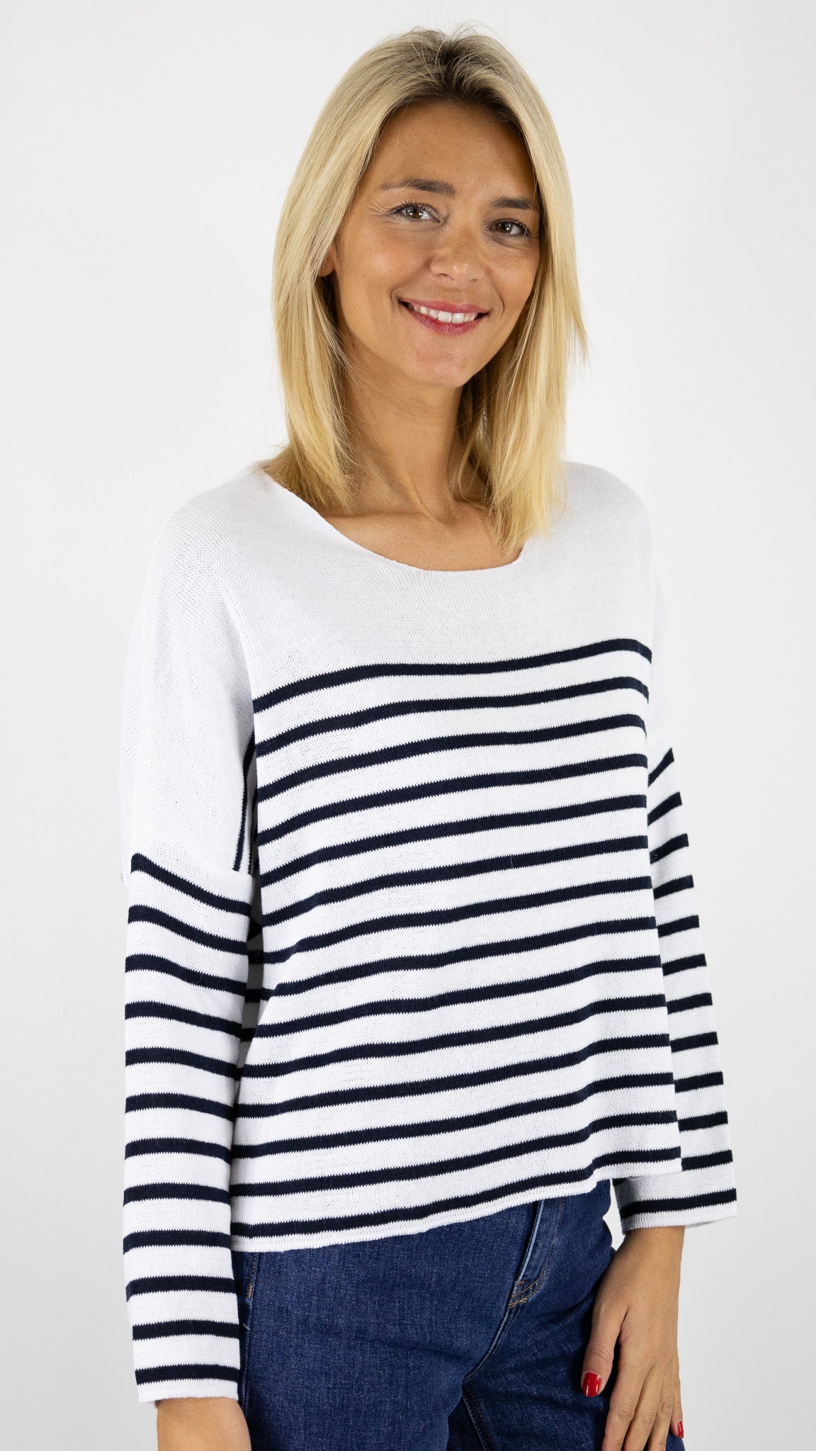 PULL MARINIERE MARINE BLANC STUDIO PARISIEN 23136#COLOR_BLANC/MARINE