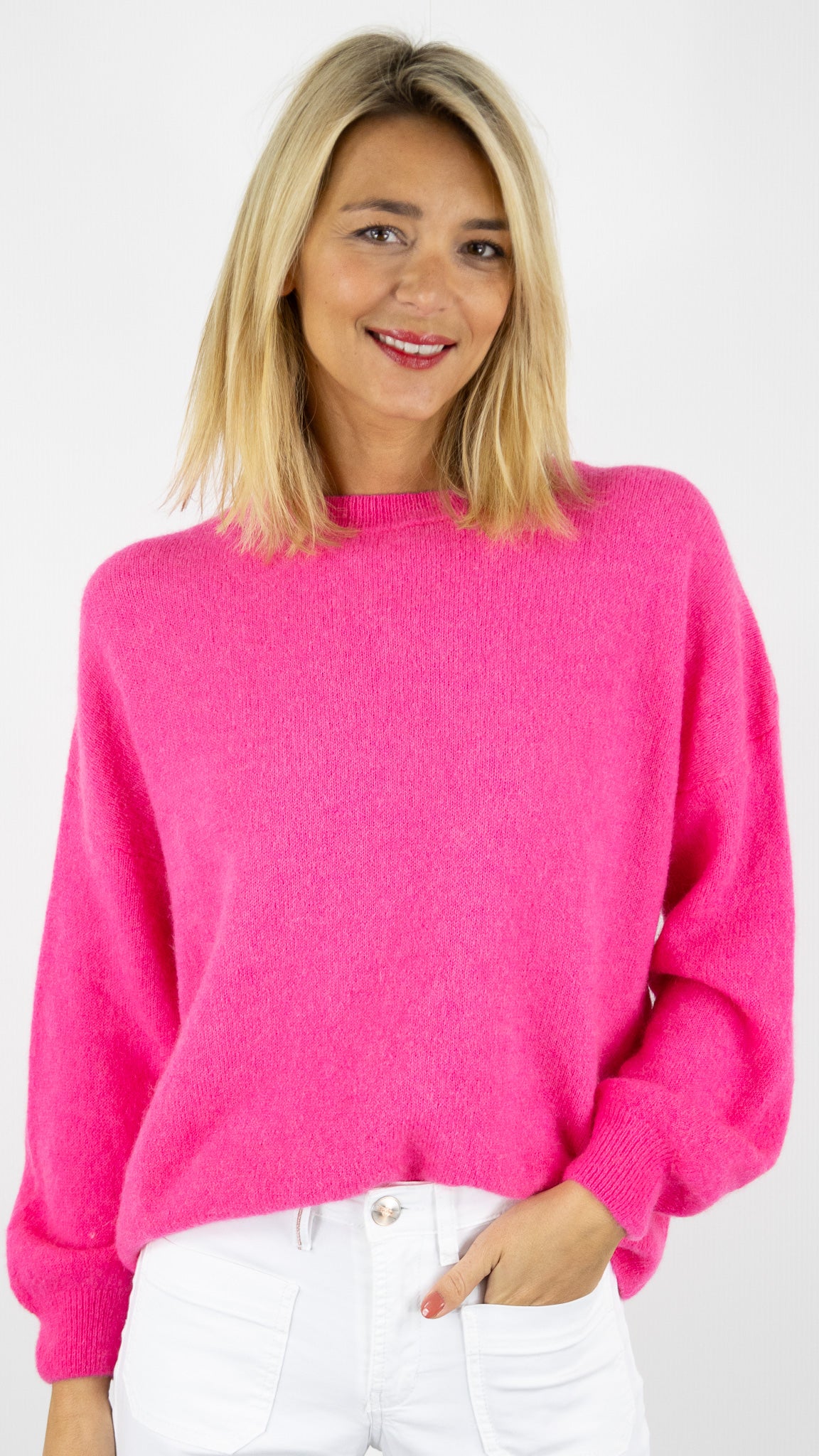 PULL COL ROND EVASE EN BABY ALPAGA NAIS 23197#COLOR_FUSHIA